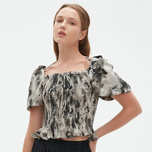 Alana chiffon puff sleeve crop top blouse