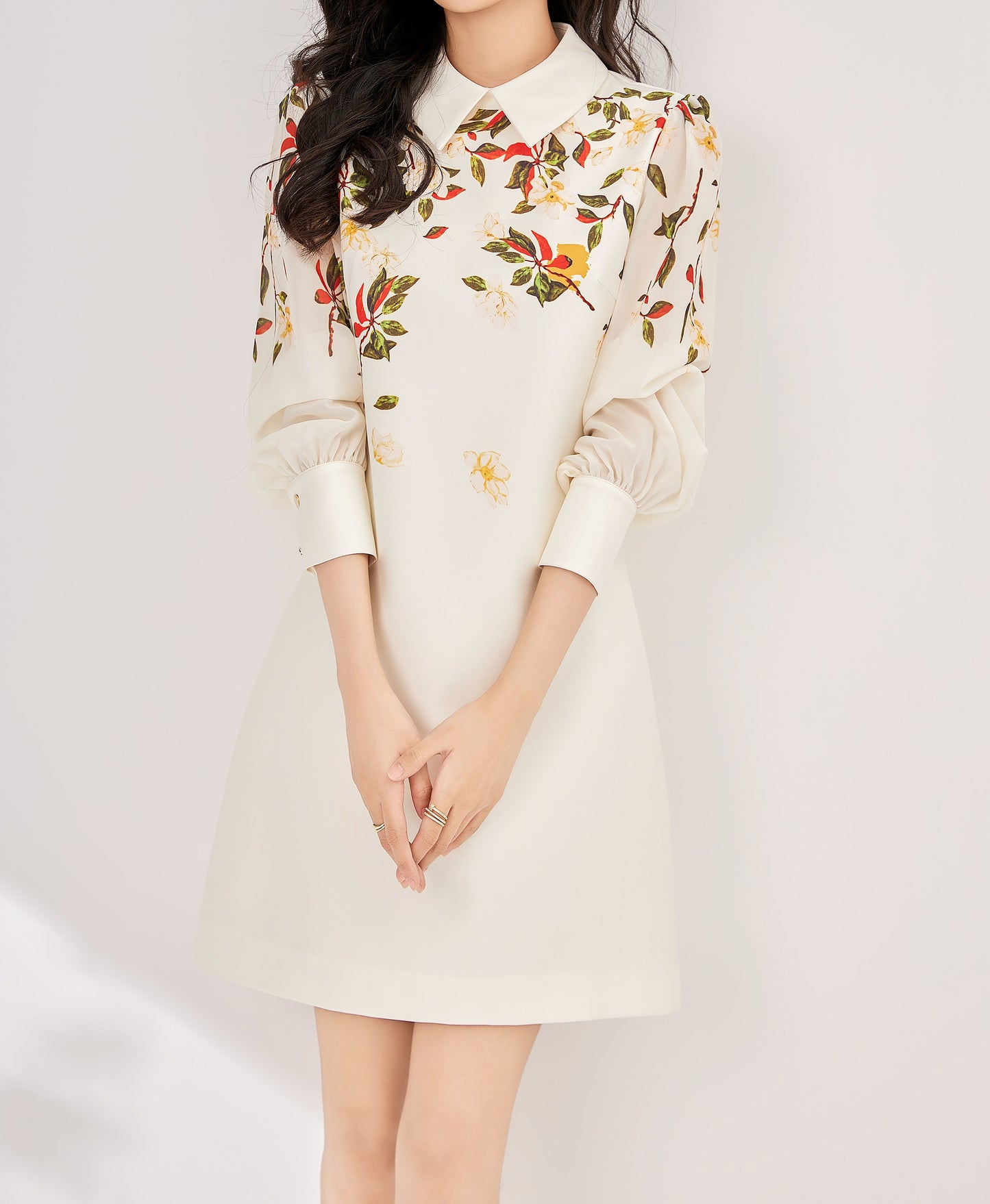 Malena printed floral collar chiffon dress