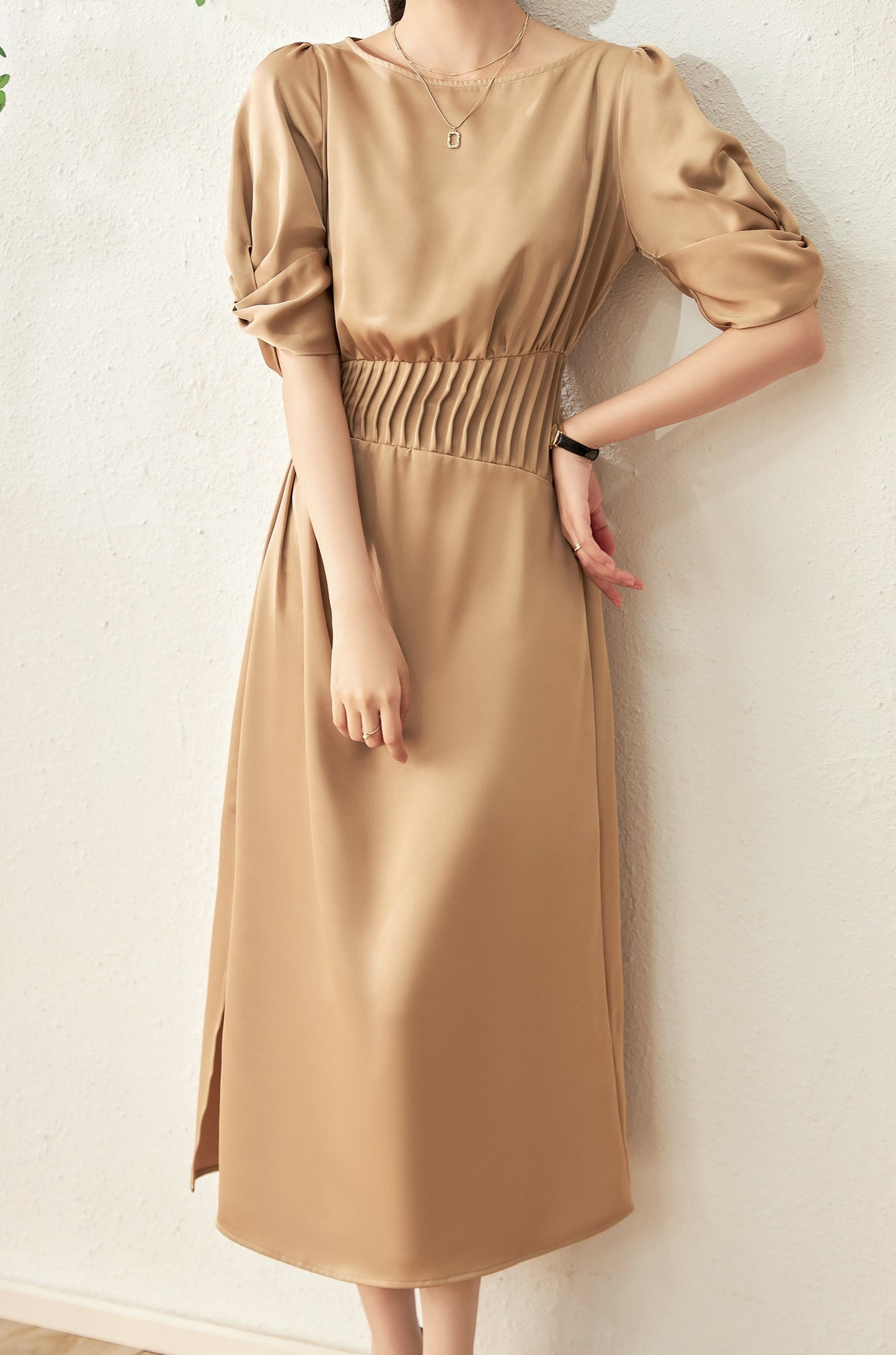 Ava wrapped sleeve dress with gathered elastic waist