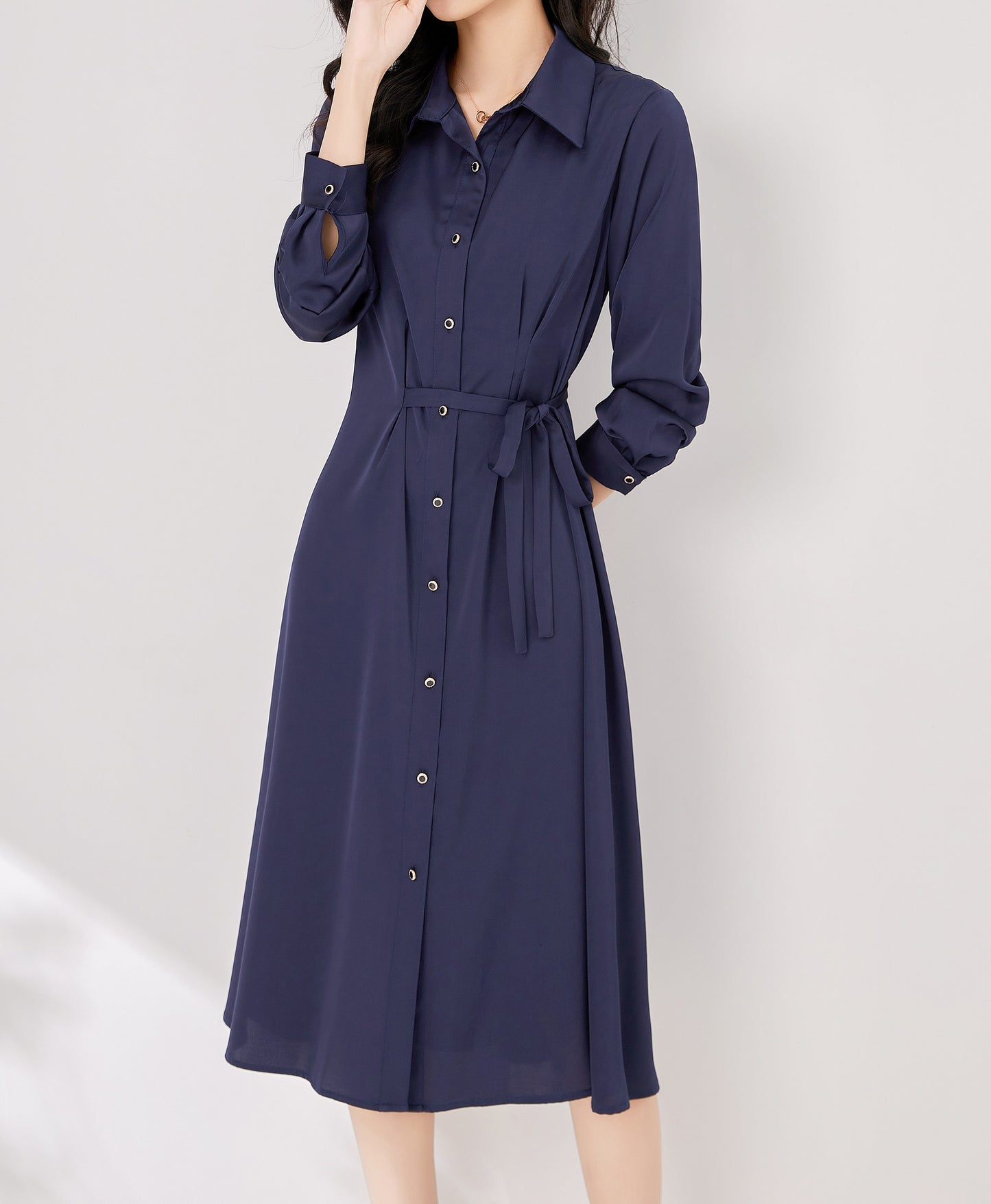 Mia button down collar shirt dress with elastic waist