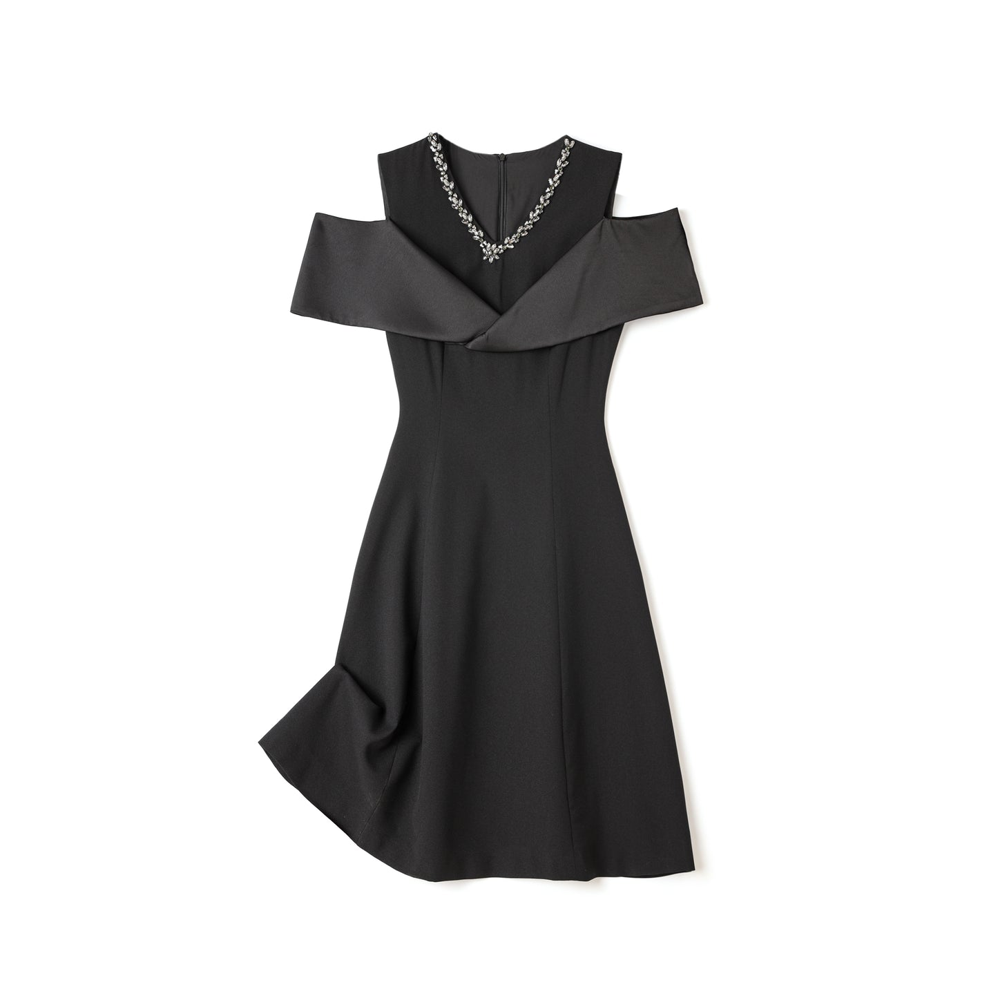 Faustine crystal collar hemp knee dress with cut out shoulder