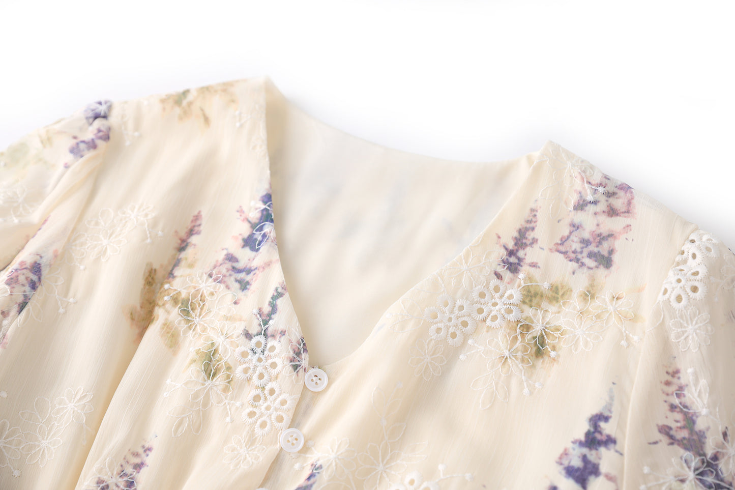 Darcey printed chiffon dress with floral embroidery