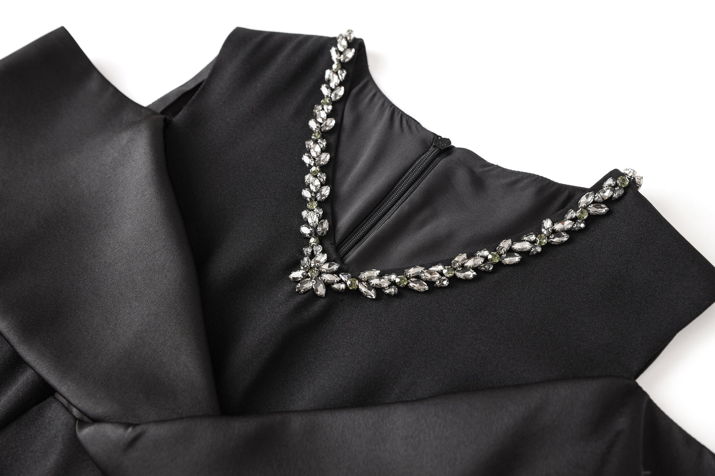 Faustine crystal collar hemp knee dress with cut out shoulder