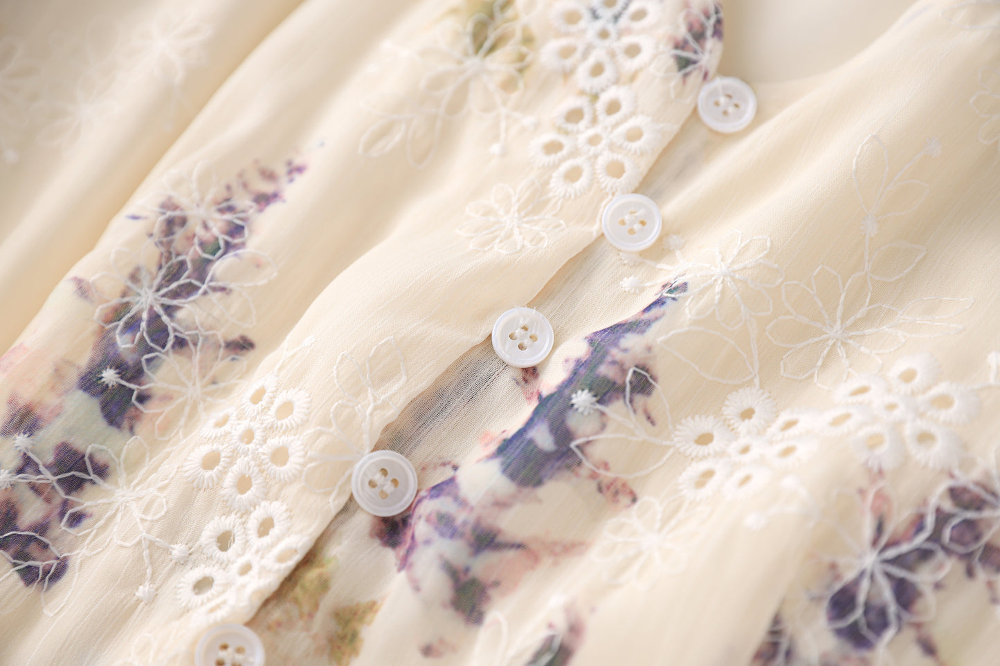 Darcey printed chiffon dress with floral embroidery
