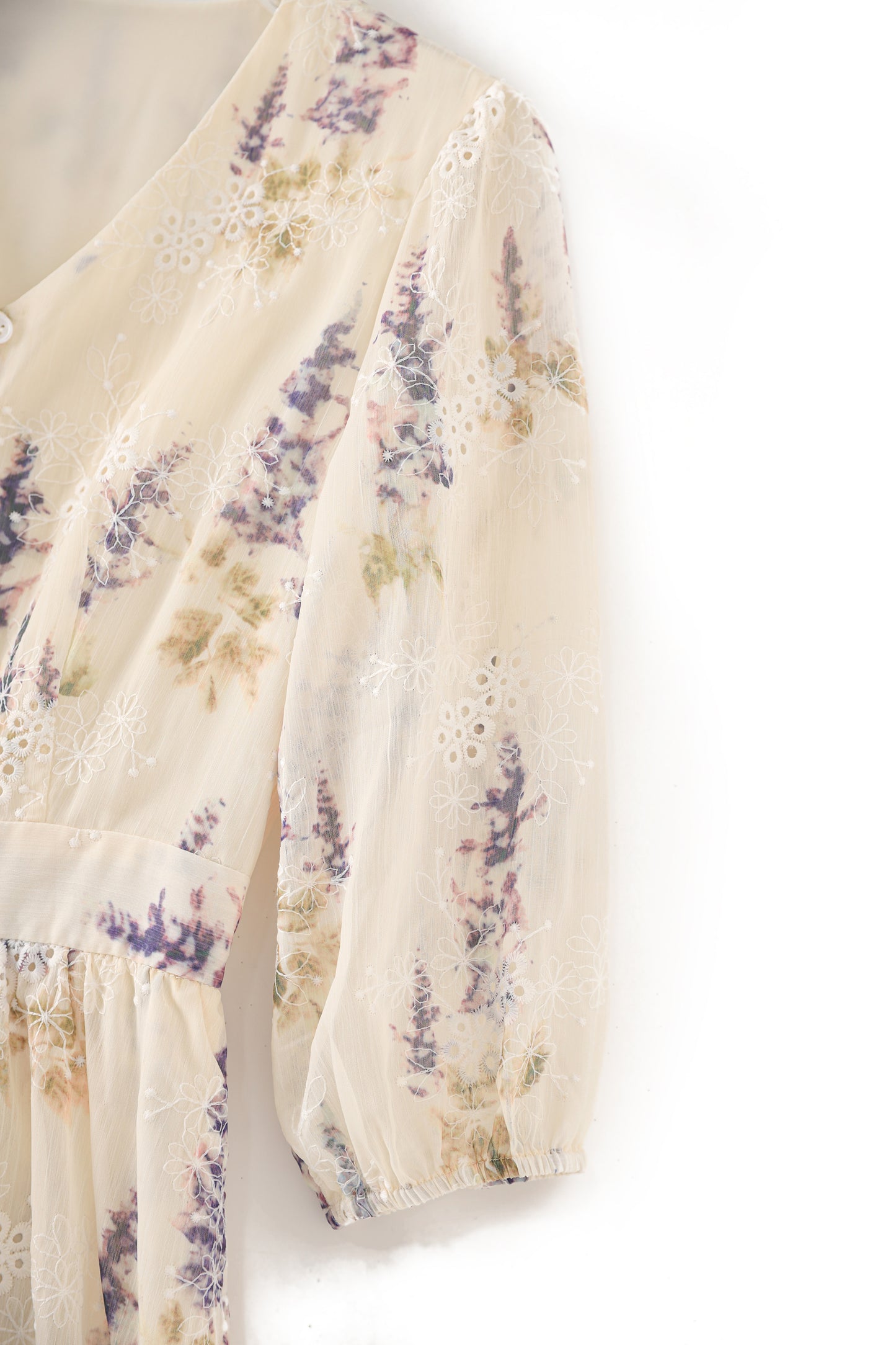 Darcey printed chiffon dress with floral embroidery
