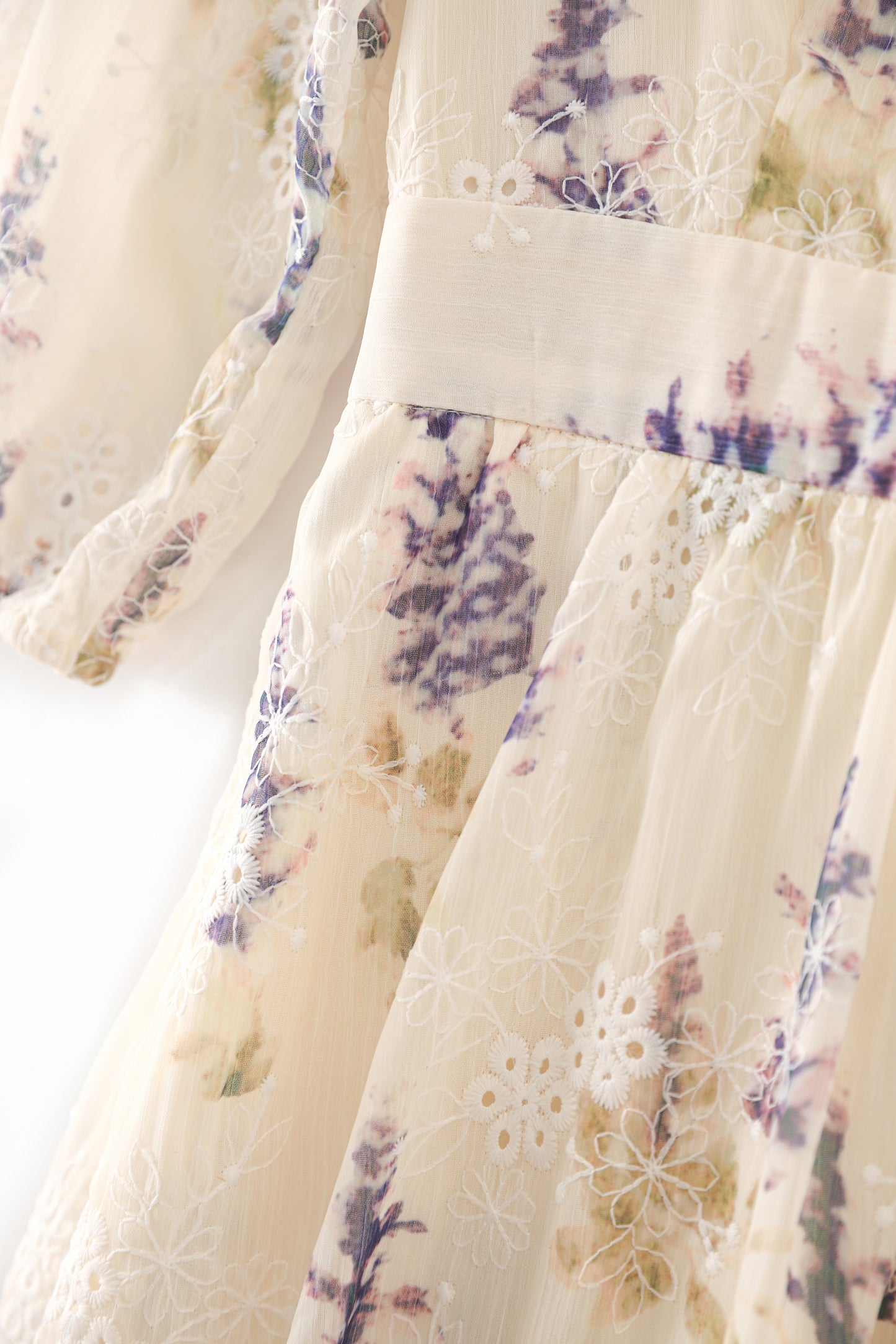 Darcey printed chiffon dress with floral embroidery
