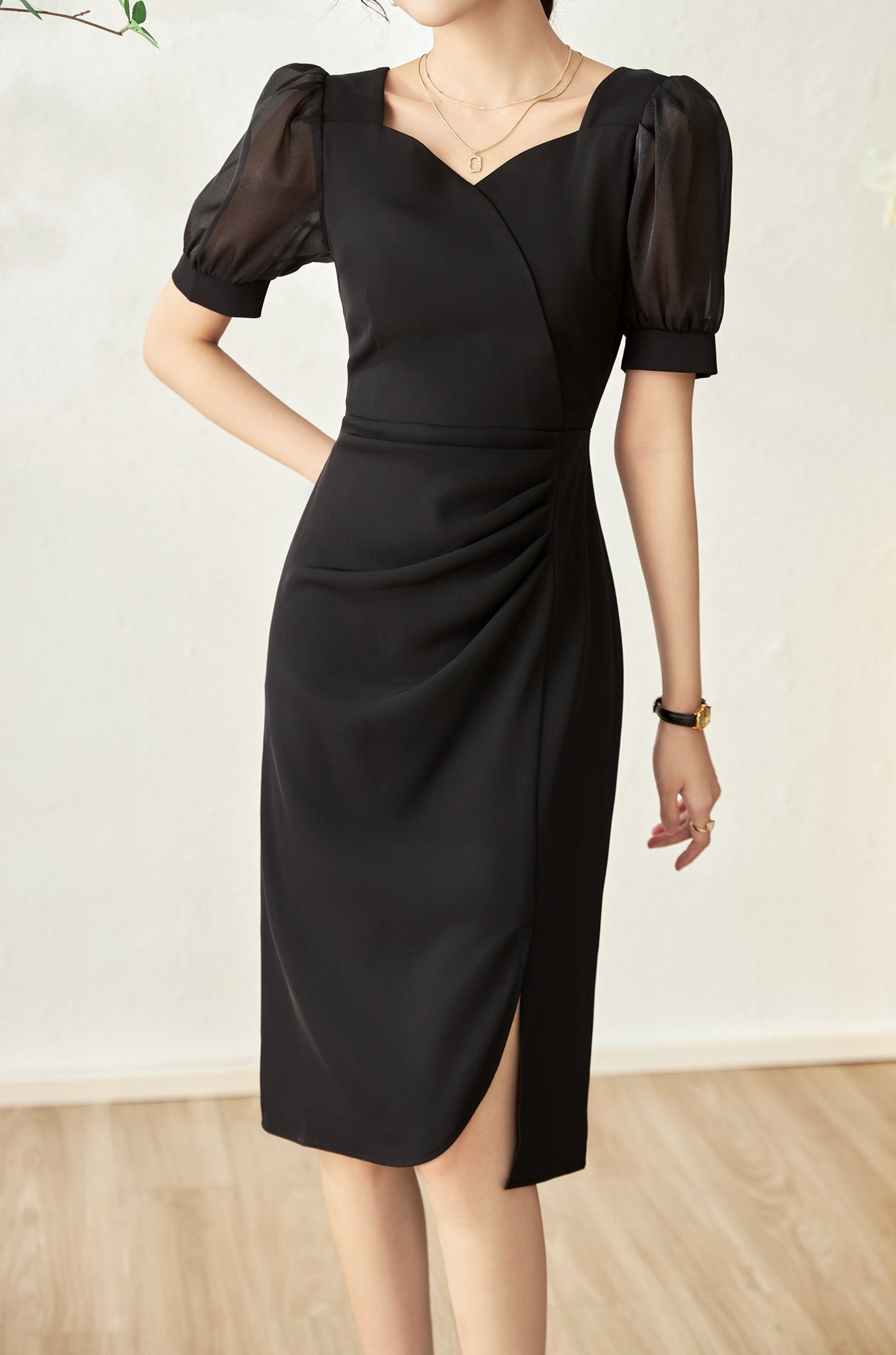 Mallory chiffon puff sleeve tulip dress