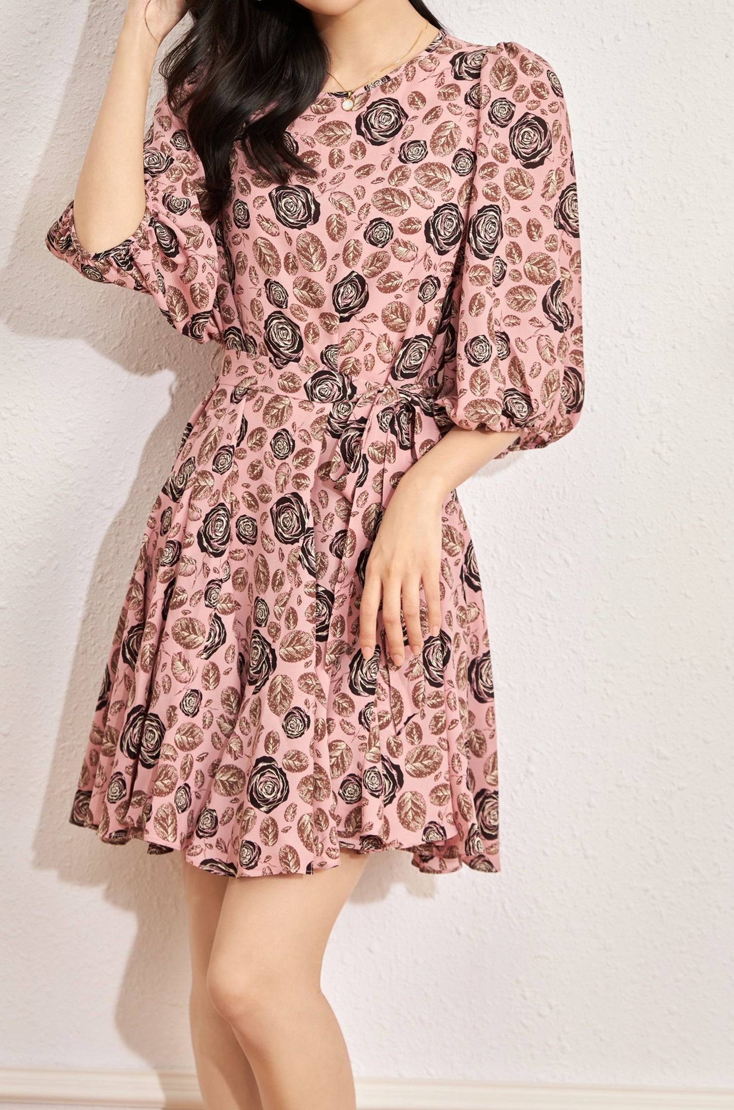 Imilia chiffon sash tie floral flare dress