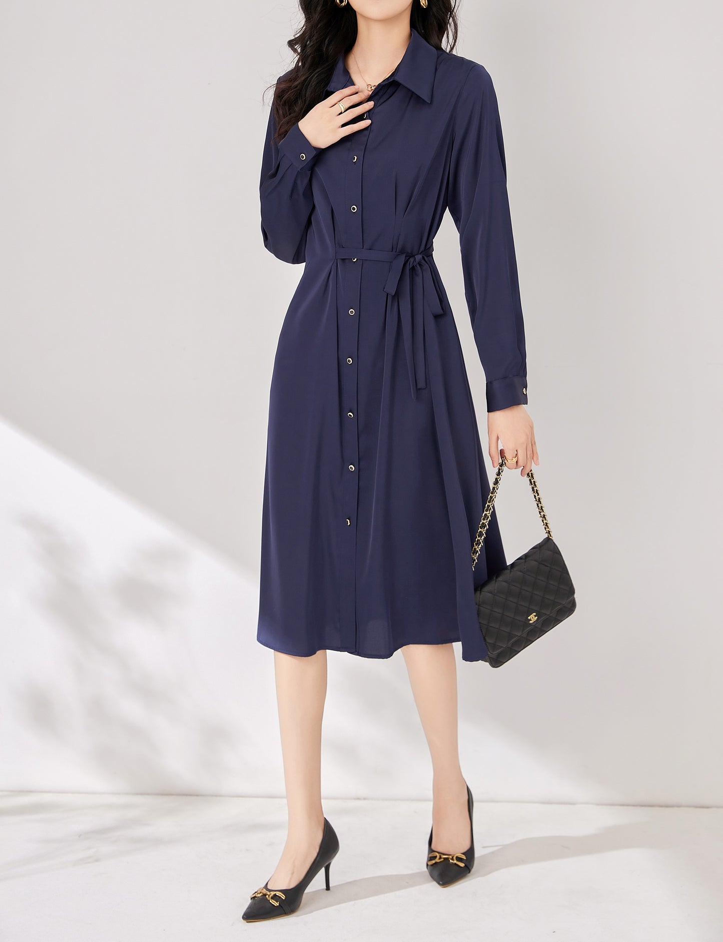 Mia button down collar shirt dress with elastic waist
