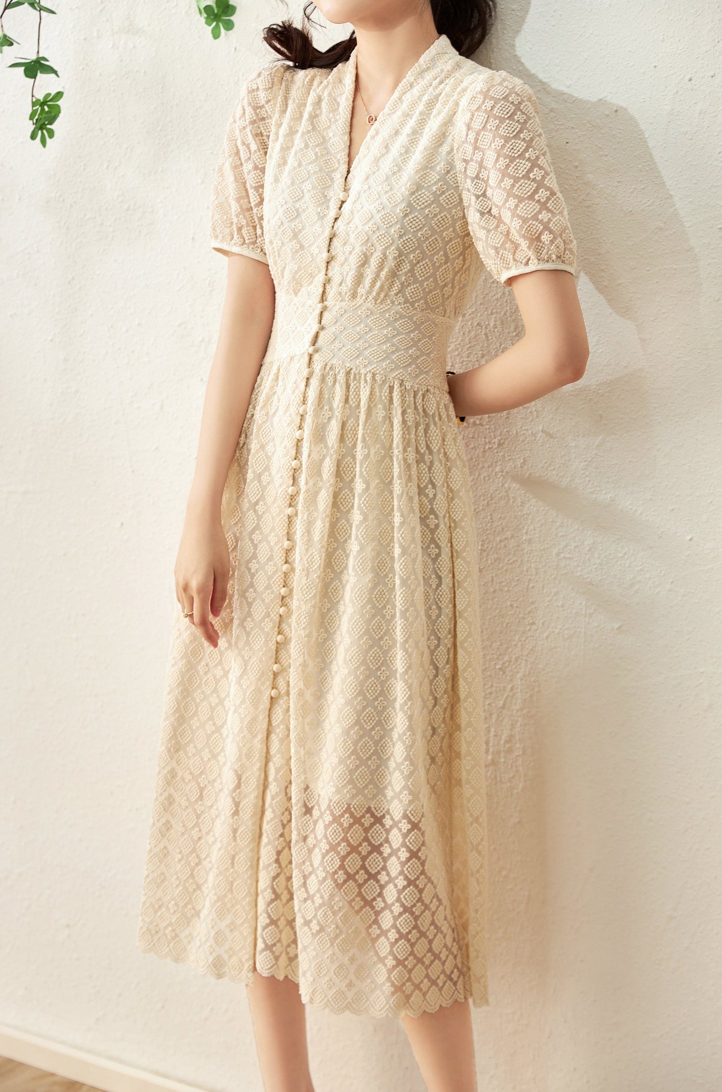 Elin embroidery mesh midi dress