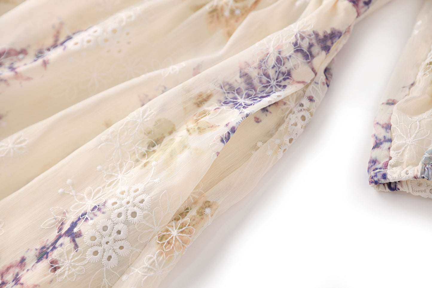 Darcey printed chiffon dress with floral embroidery