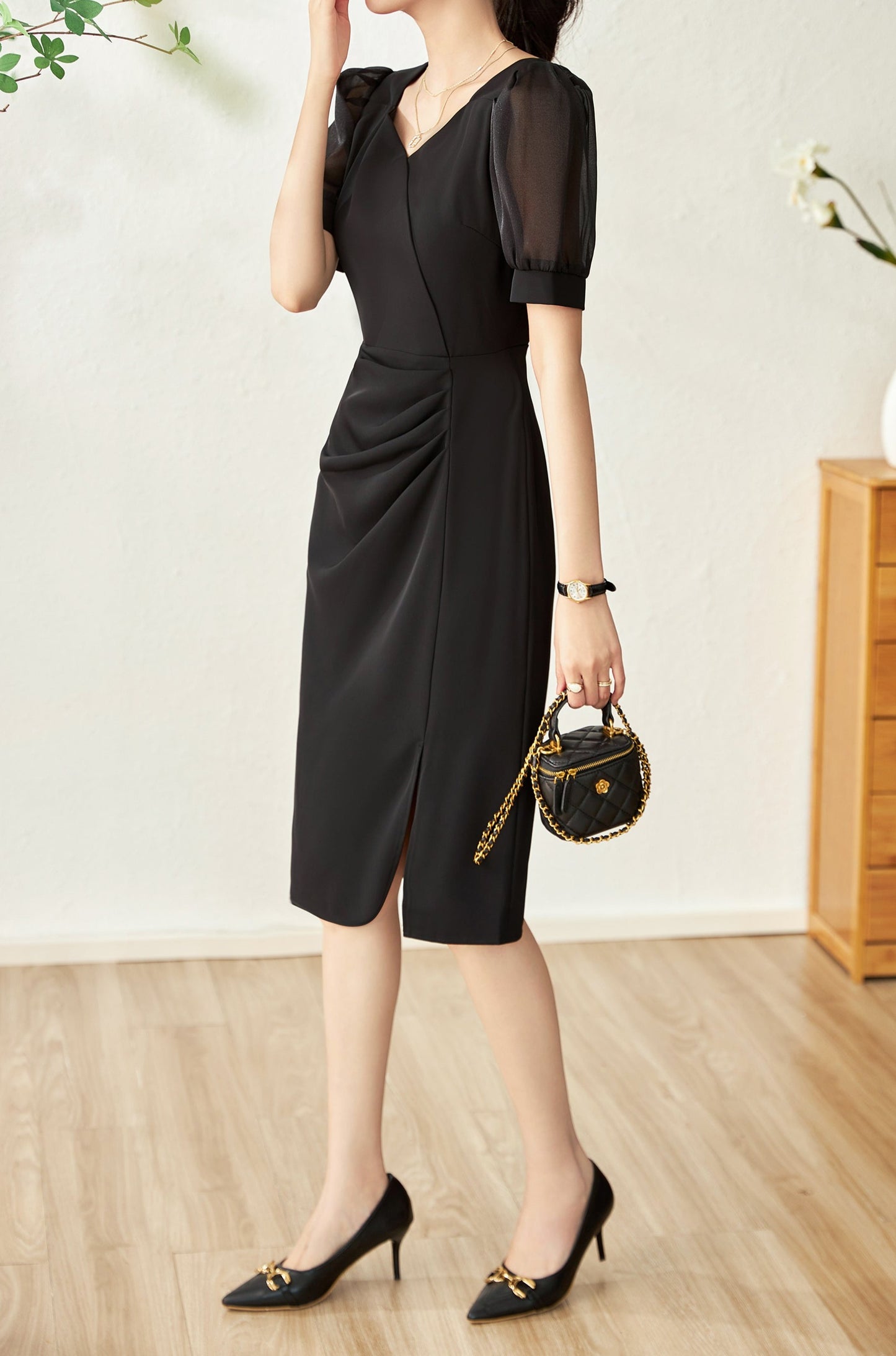 Mallory chiffon puff sleeve tulip dress