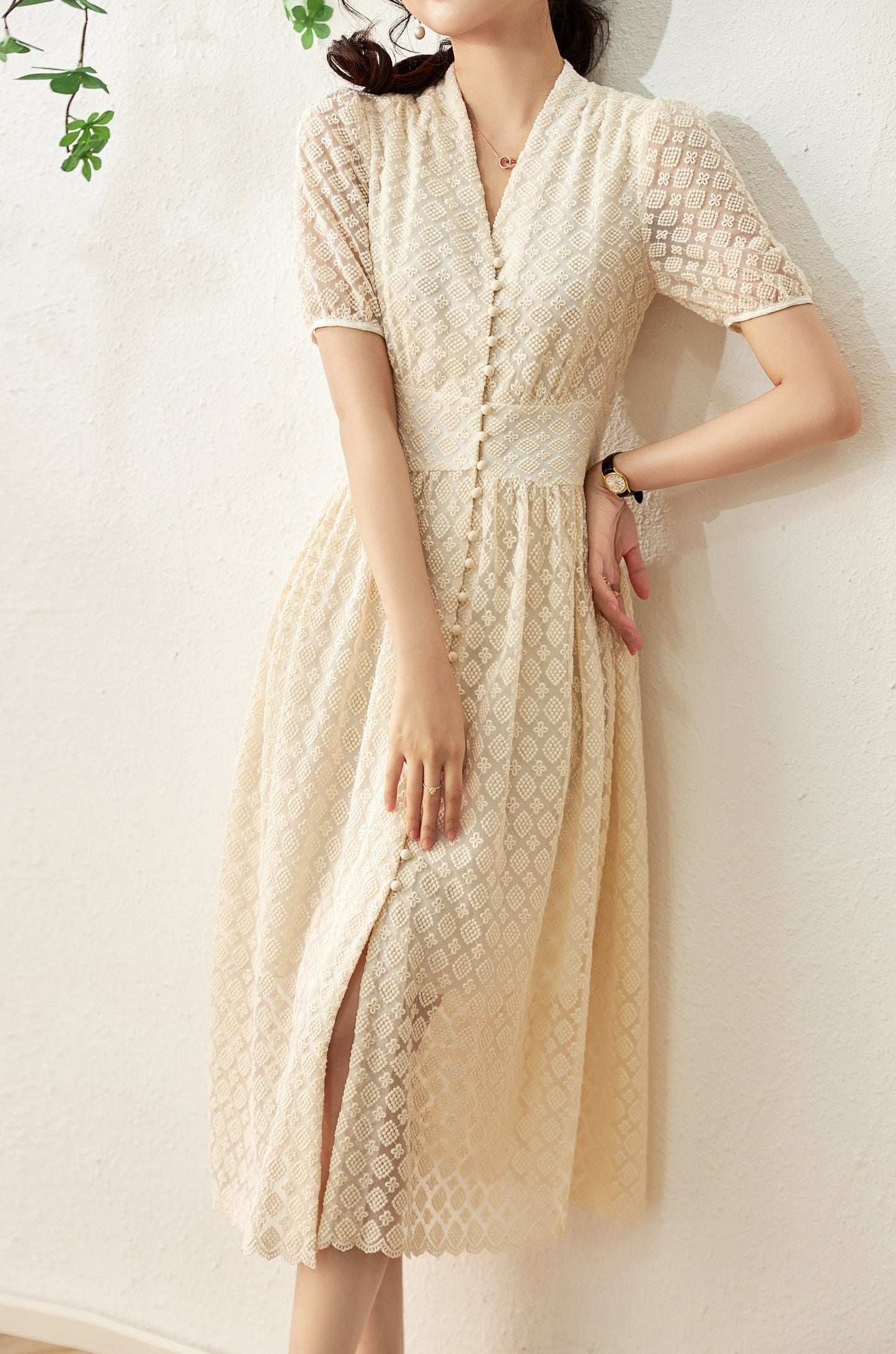 Elin embroidery mesh midi dress