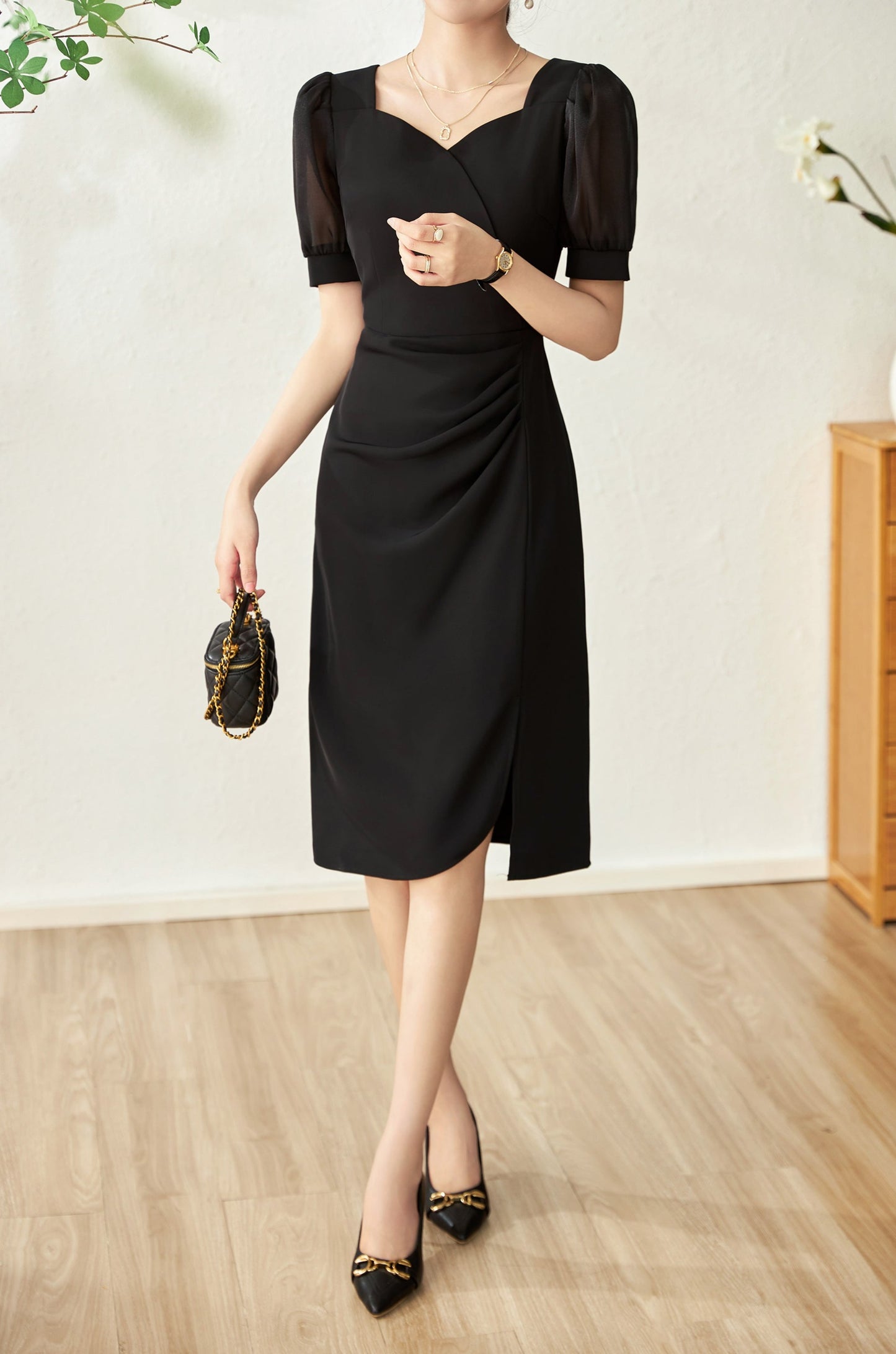 Mallory chiffon puff sleeve tulip dress