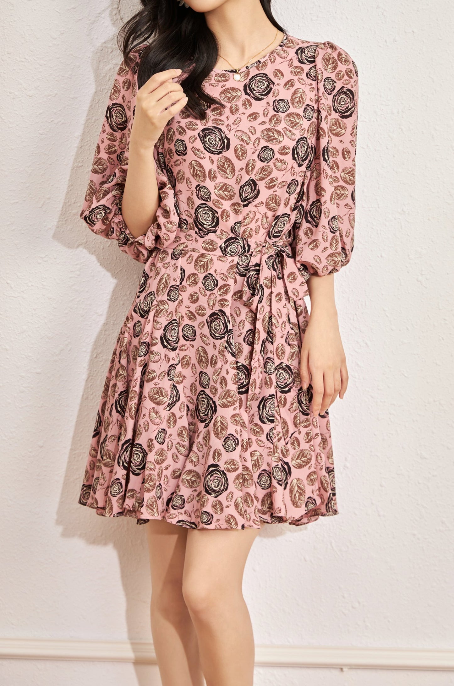 Imilia chiffon sash tie floral flare dress