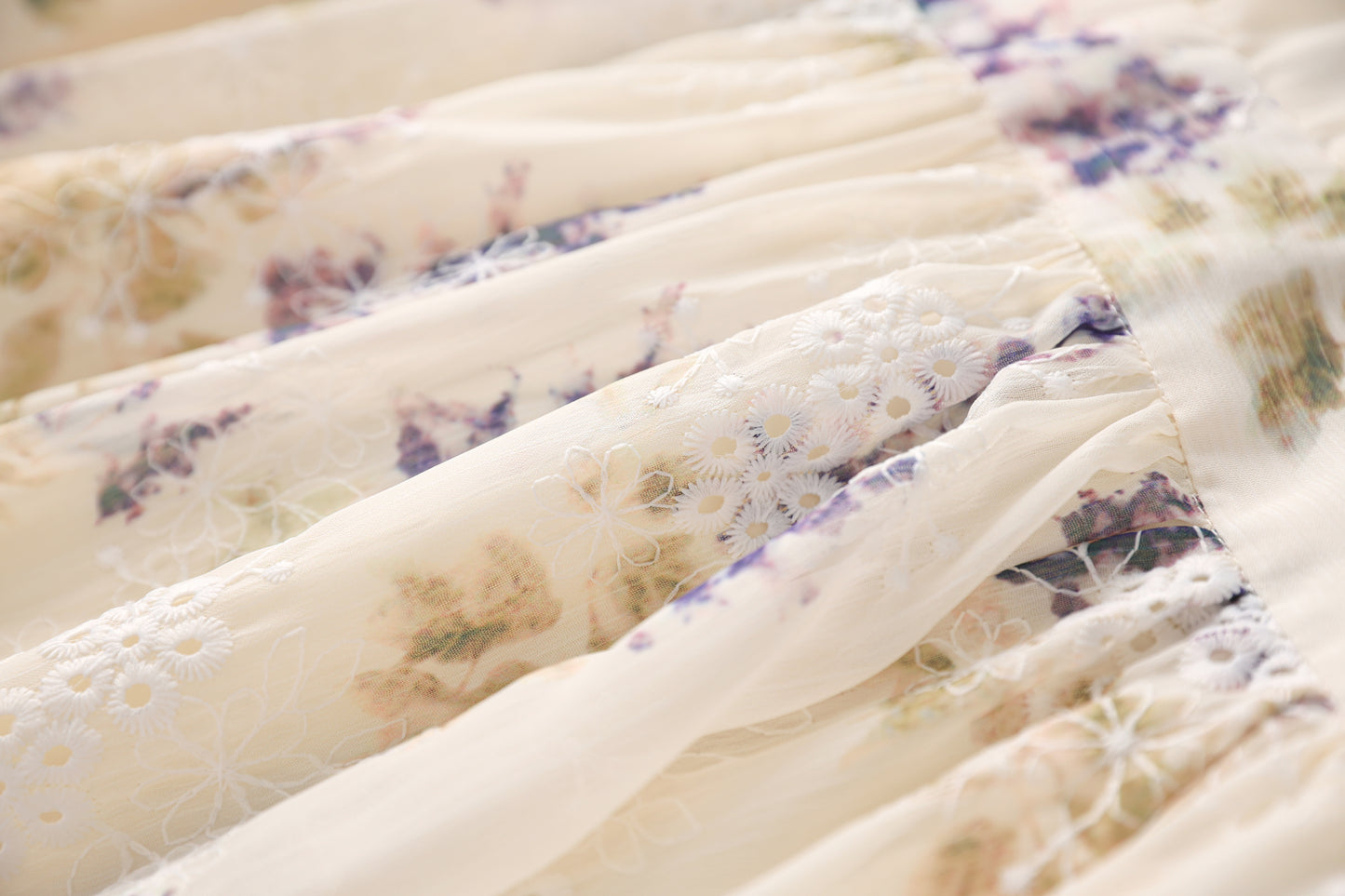 Darcey printed chiffon dress with floral embroidery