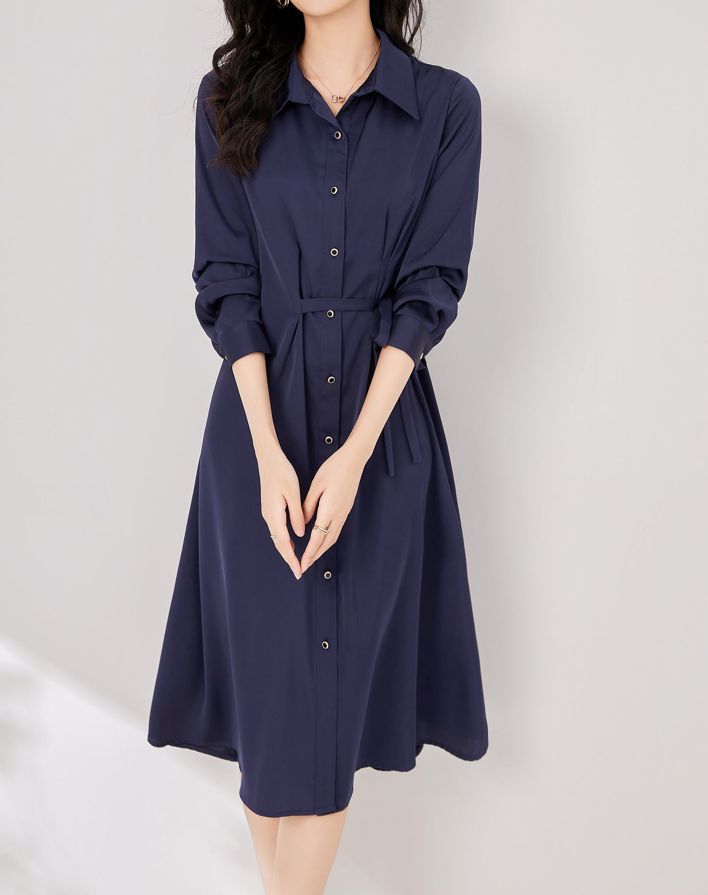 Mia button down collar shirt dress with elastic waist