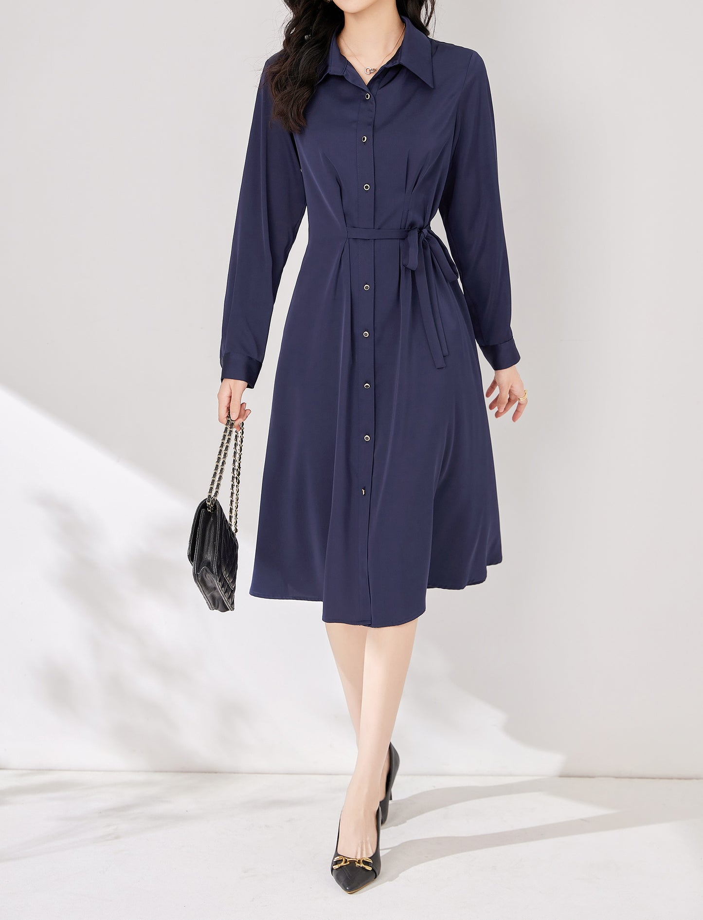 Mia button down collar shirt dress with elastic waist