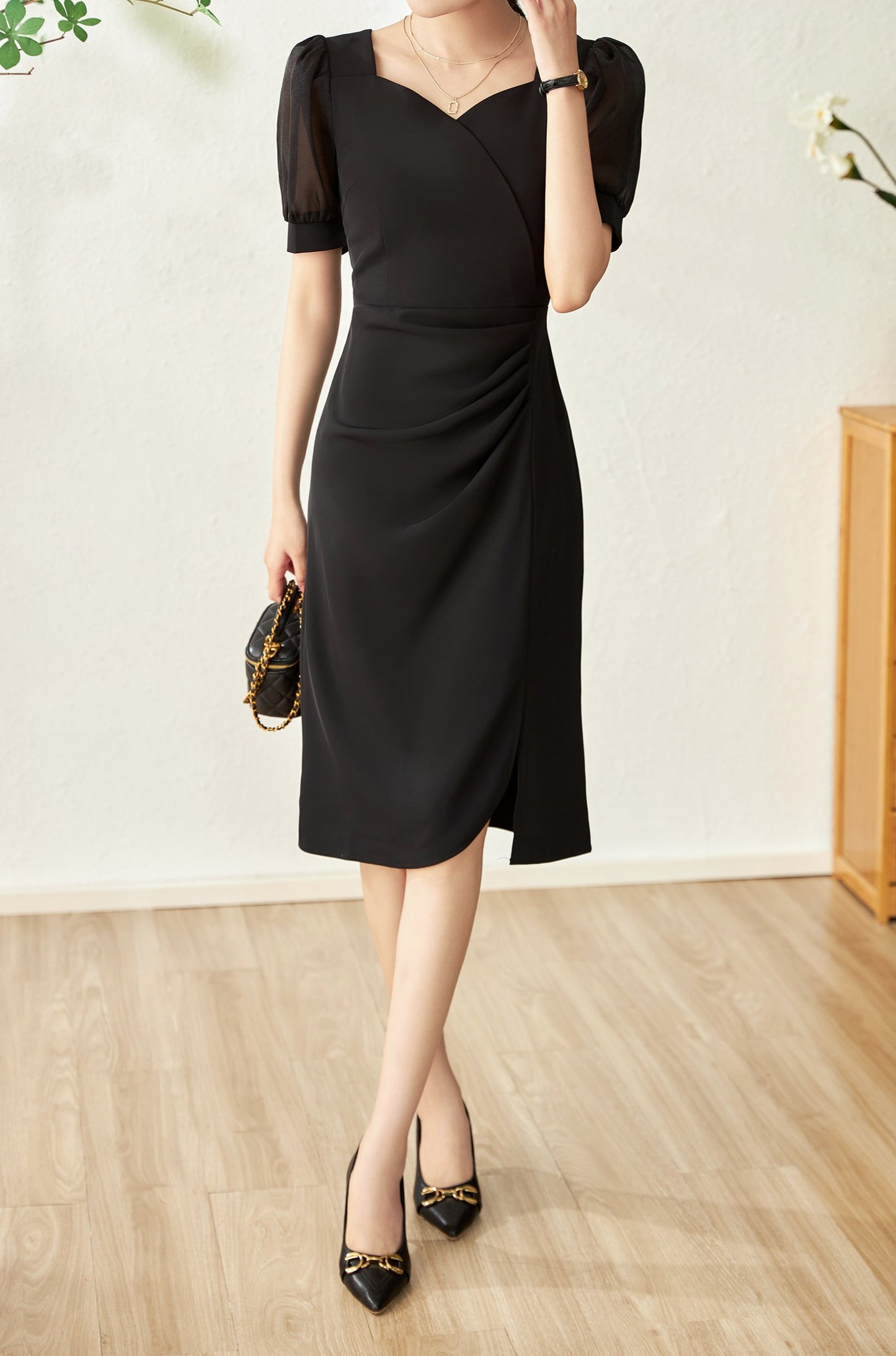 Mallory chiffon puff sleeve tulip dress