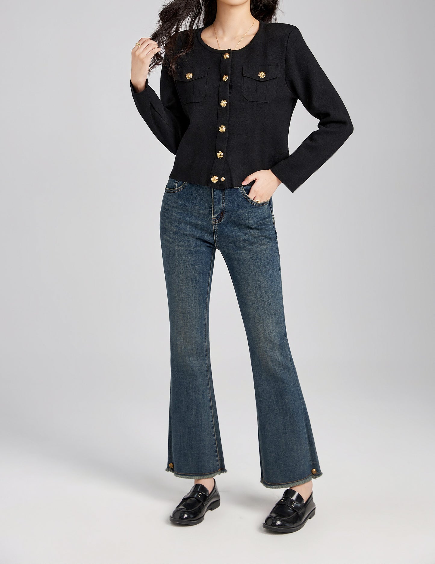 Lorelei knitted button down cardigan with functional pockets