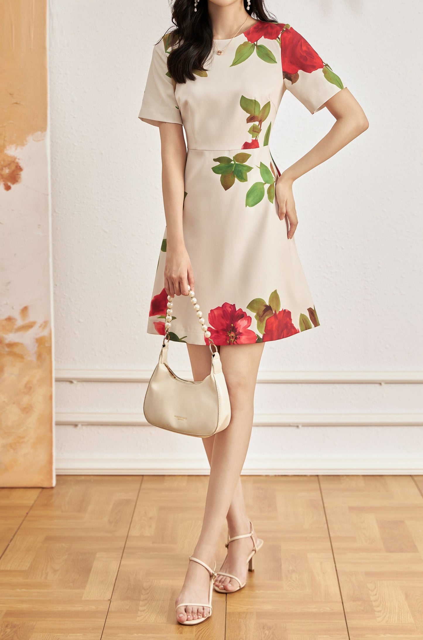 Gisele satin printed floral dress