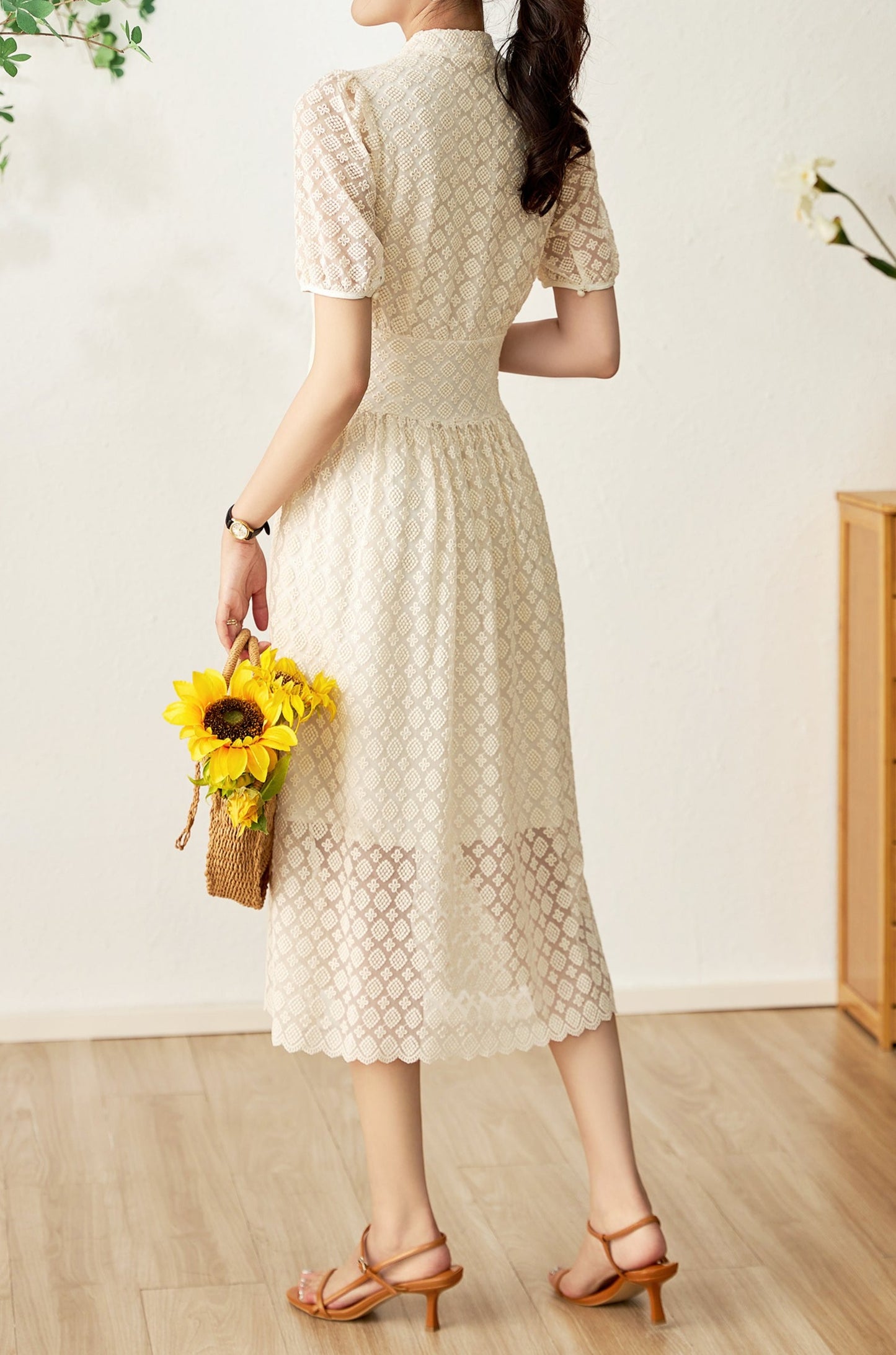 Elin embroidery mesh midi dress