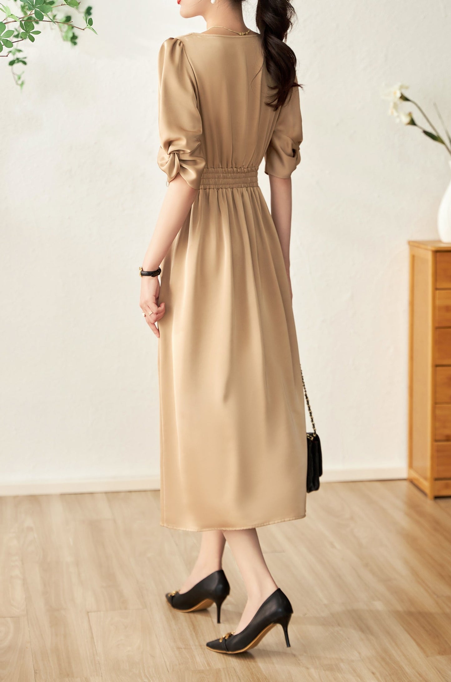 Ava wrapped sleeve dress with gathered elastic waist