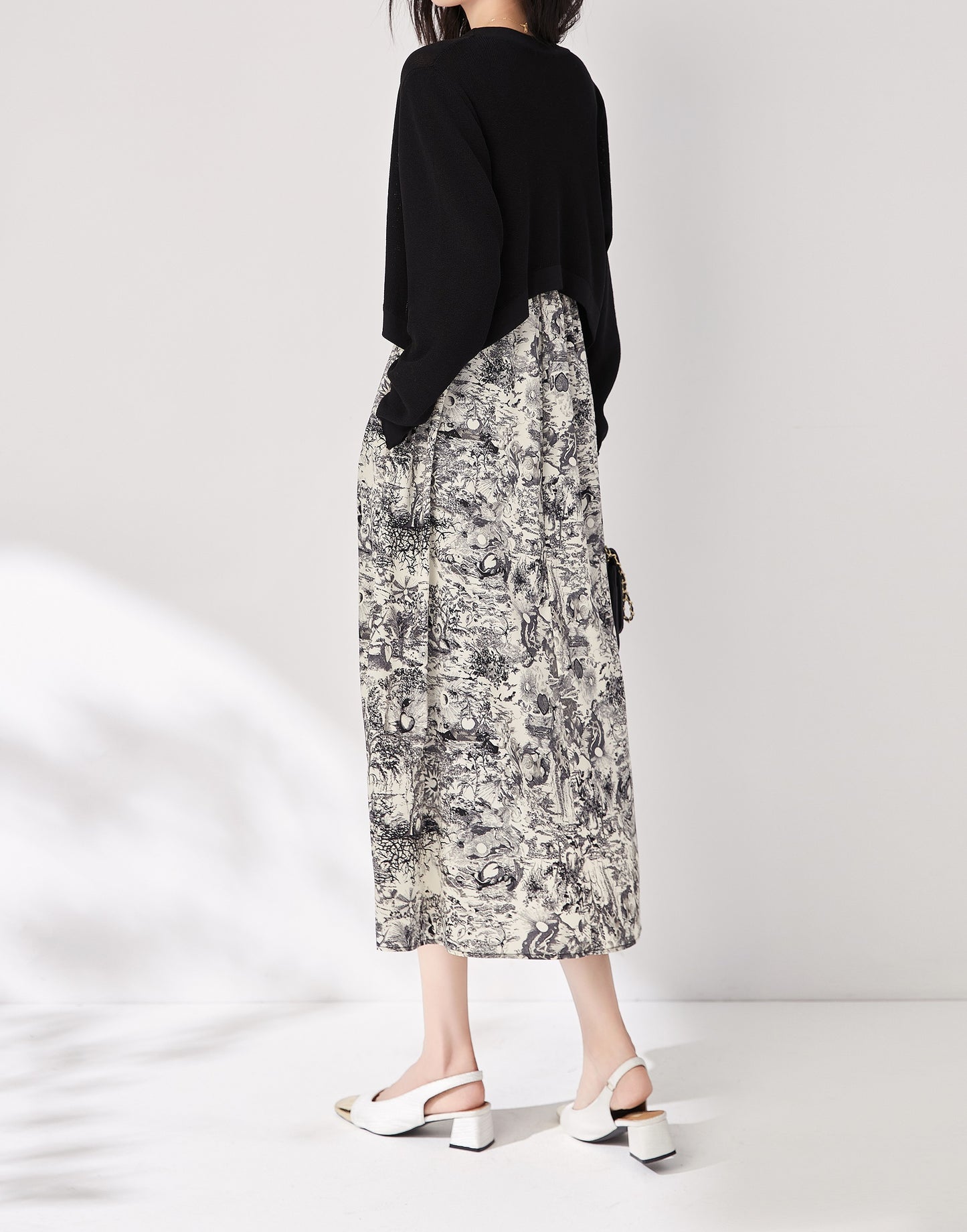 Nadeline 2 piece set chiffon spaghetti strap printed dress with knitted cropped cardigan