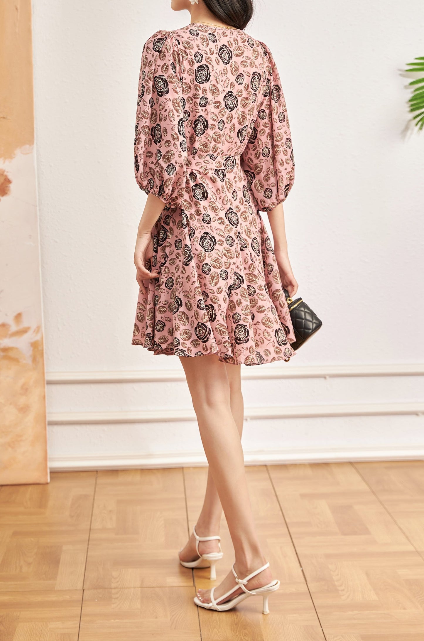 Imilia chiffon sash tie floral flare dress