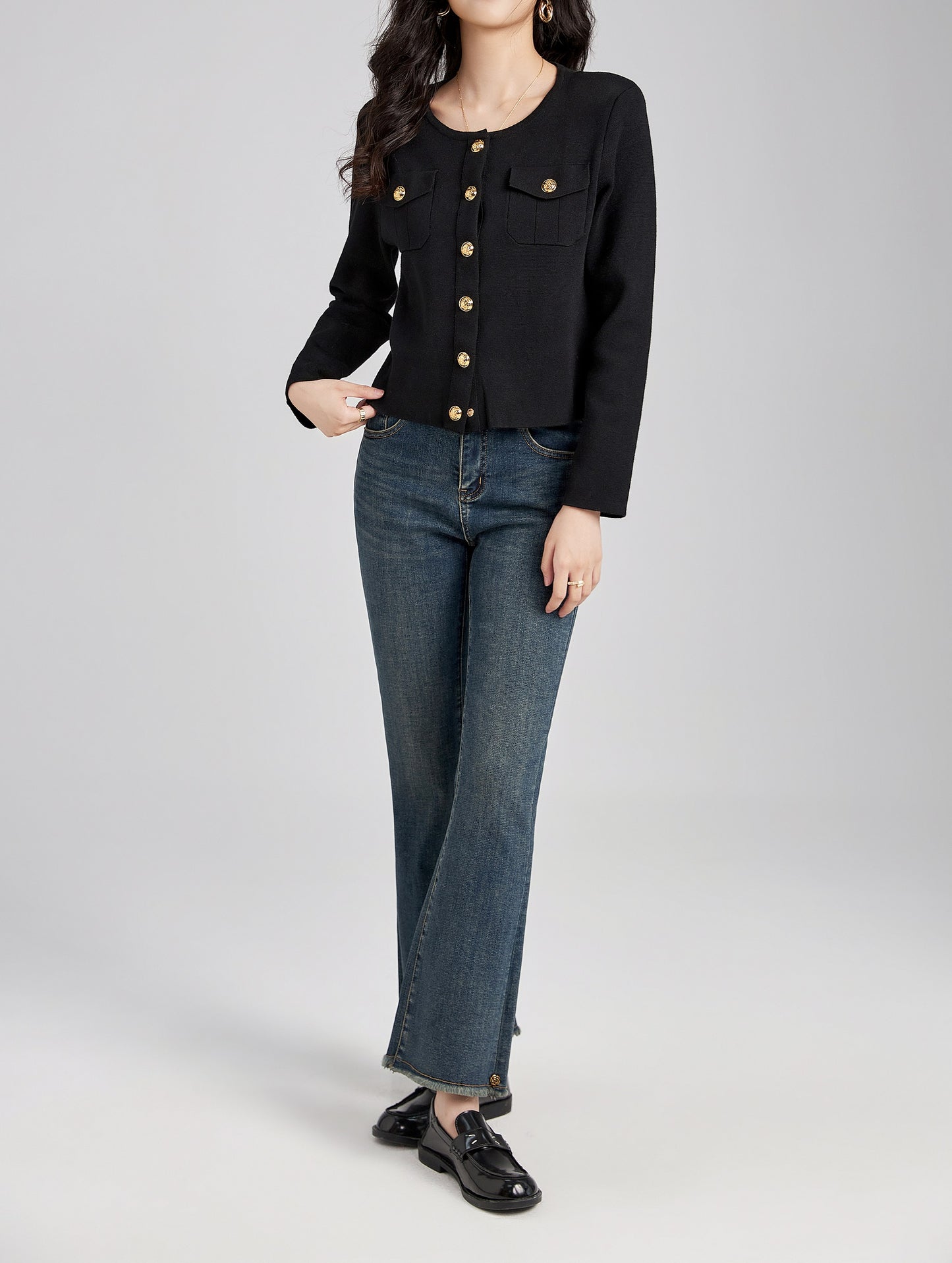 Lorelei knitted button down cardigan with functional pockets