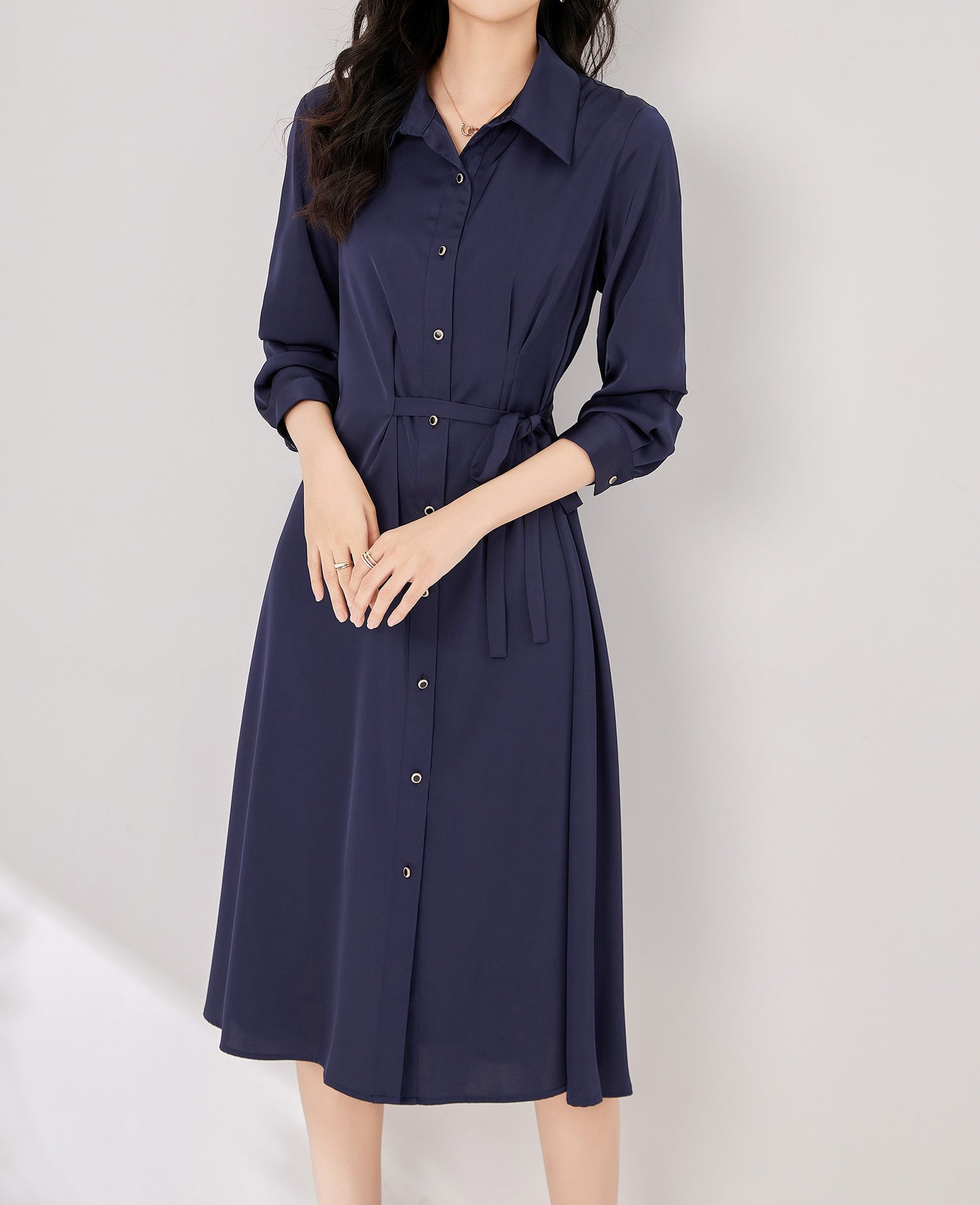 Mia button down collar shirt dress with elastic waist