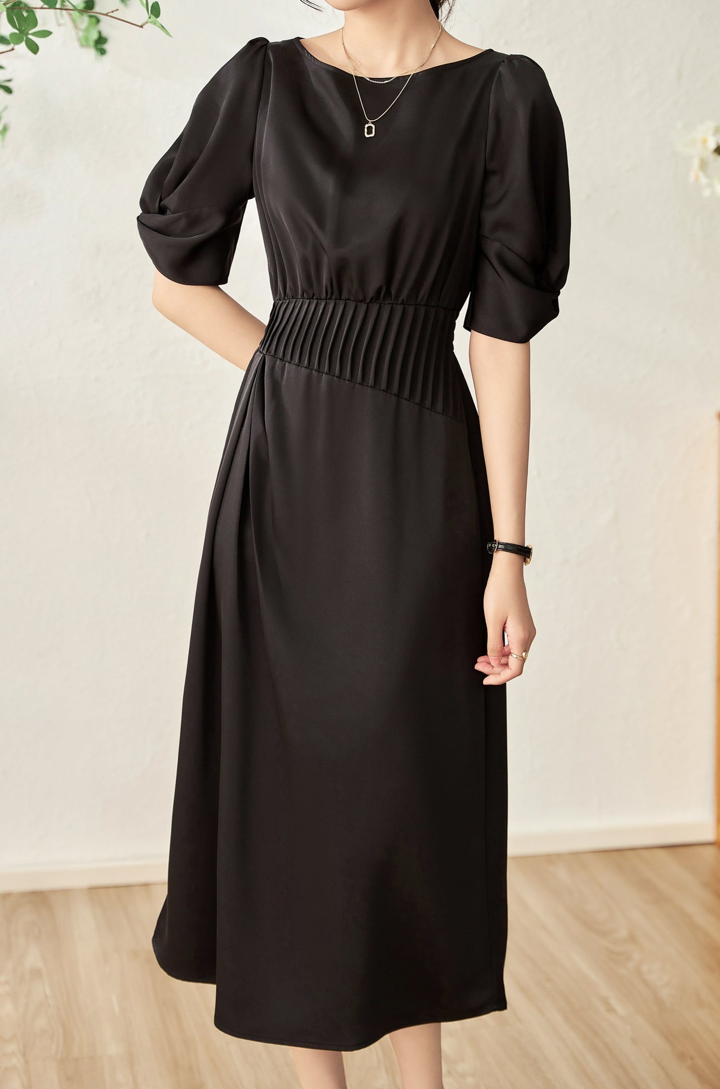Ava wrapped sleeve dress with gathered elastic waist