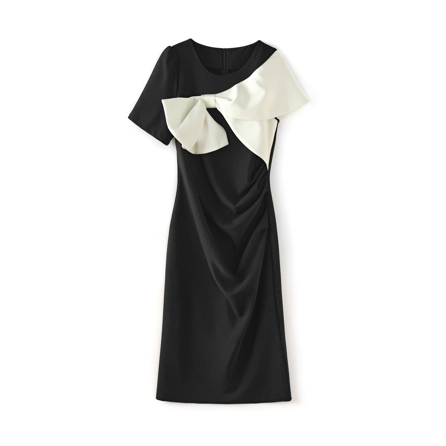 Bronya sleeve wrap front knot linen dress with side gathered waist