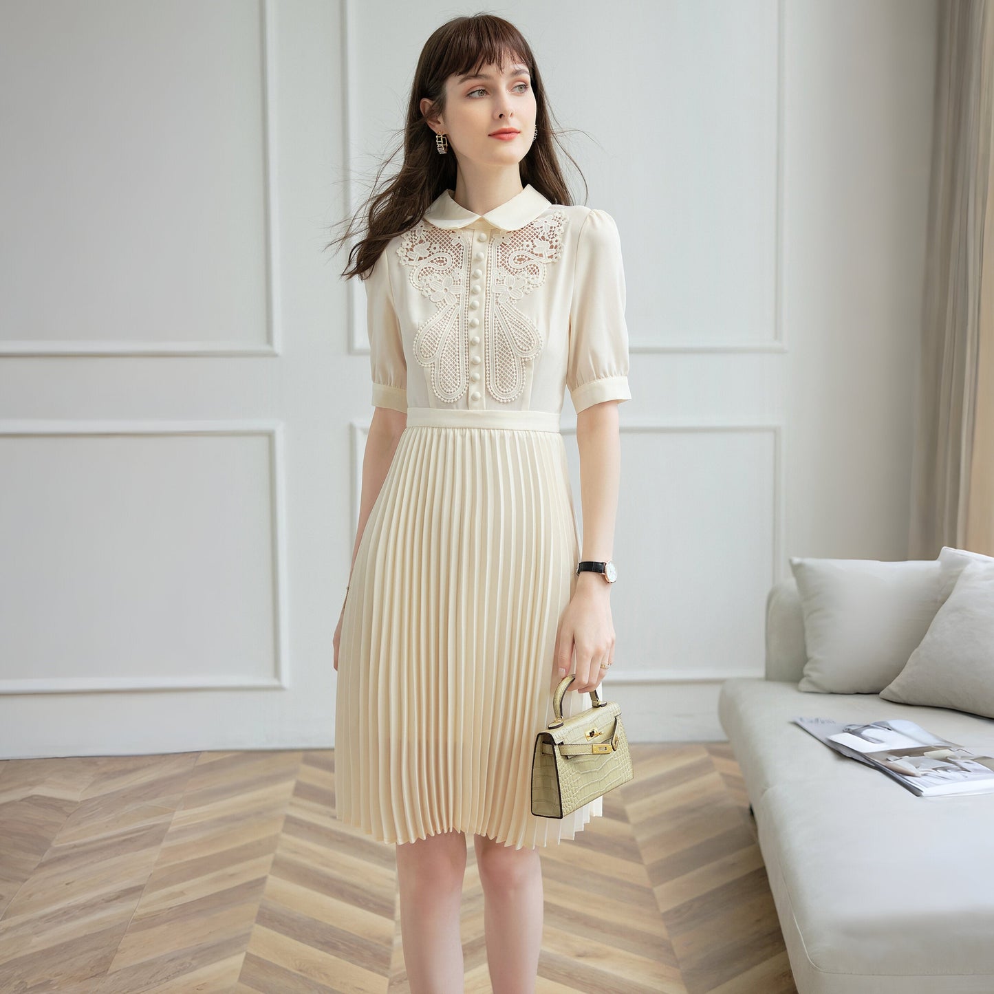 Orla floral applique pleated dress