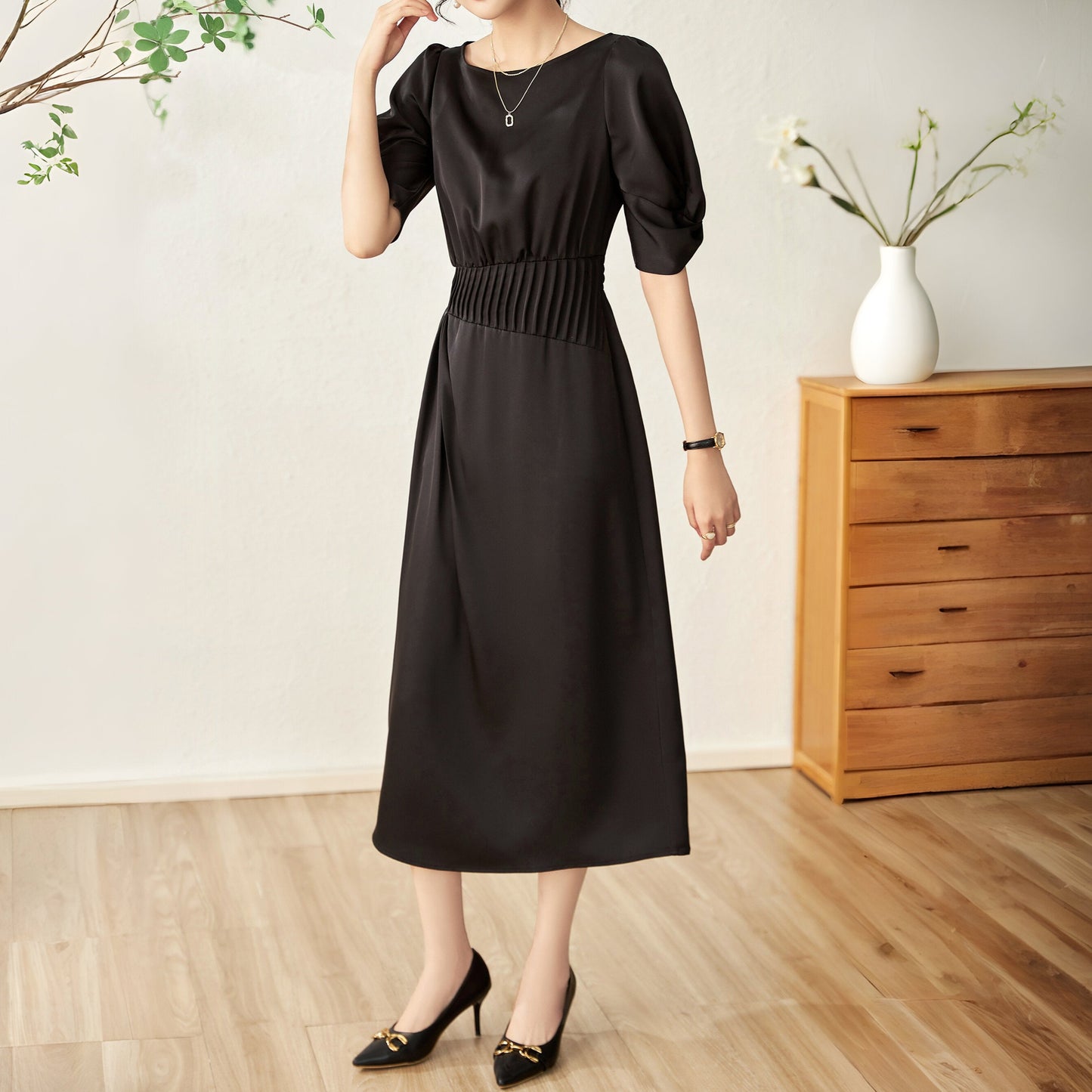 Ava wrapped sleeve dress with gathered elastic waist