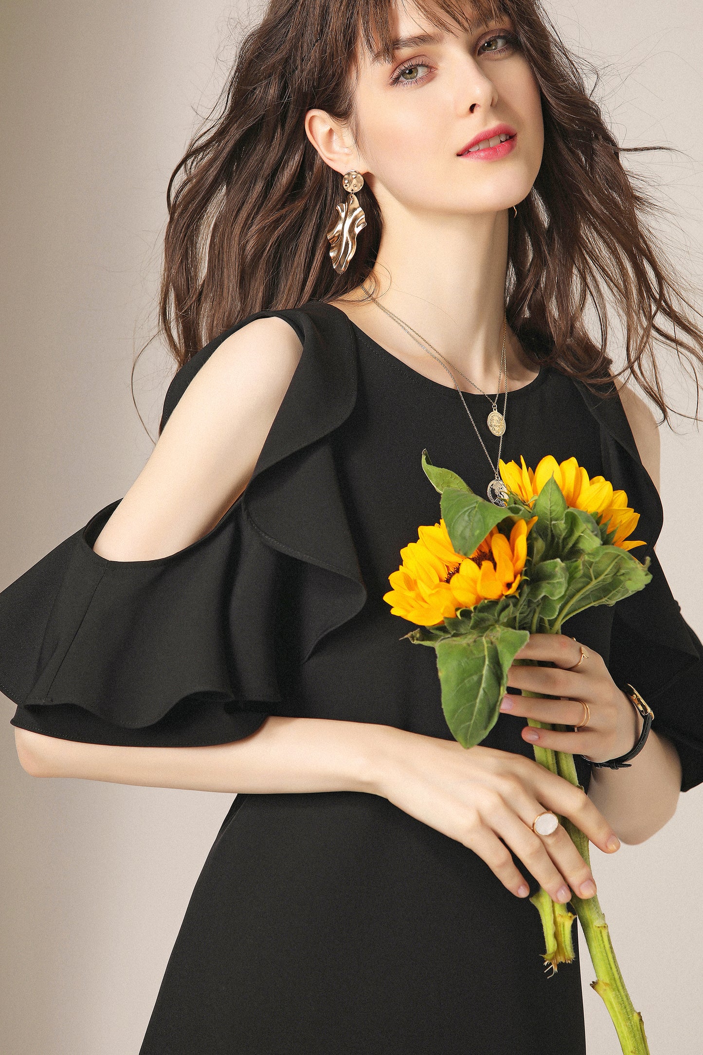 Fae ruffle cutout shoulder with cross back mini dress