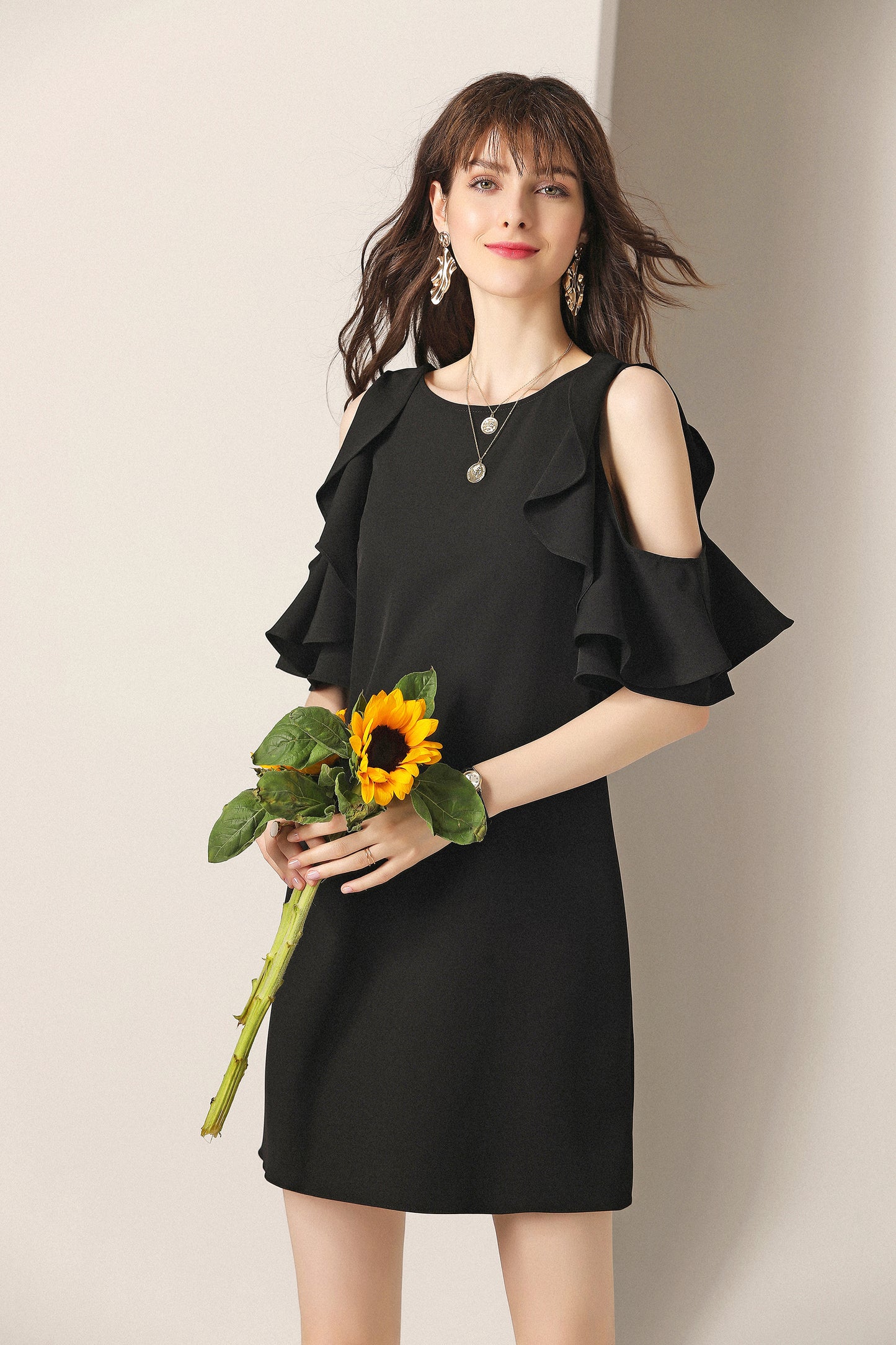 Fae ruffle cutout shoulder with cross back mini dress