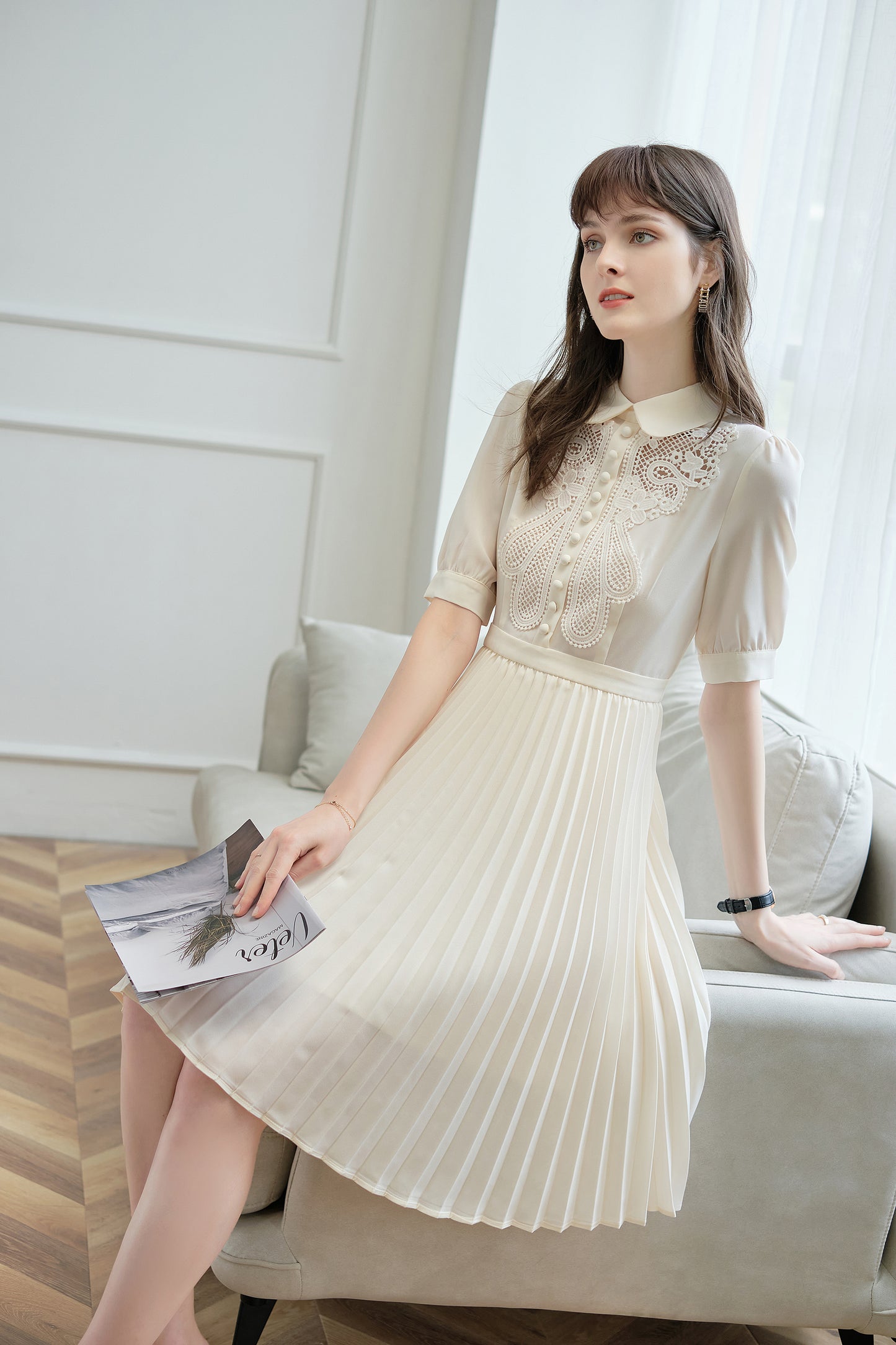 Orla floral applique pleated dress