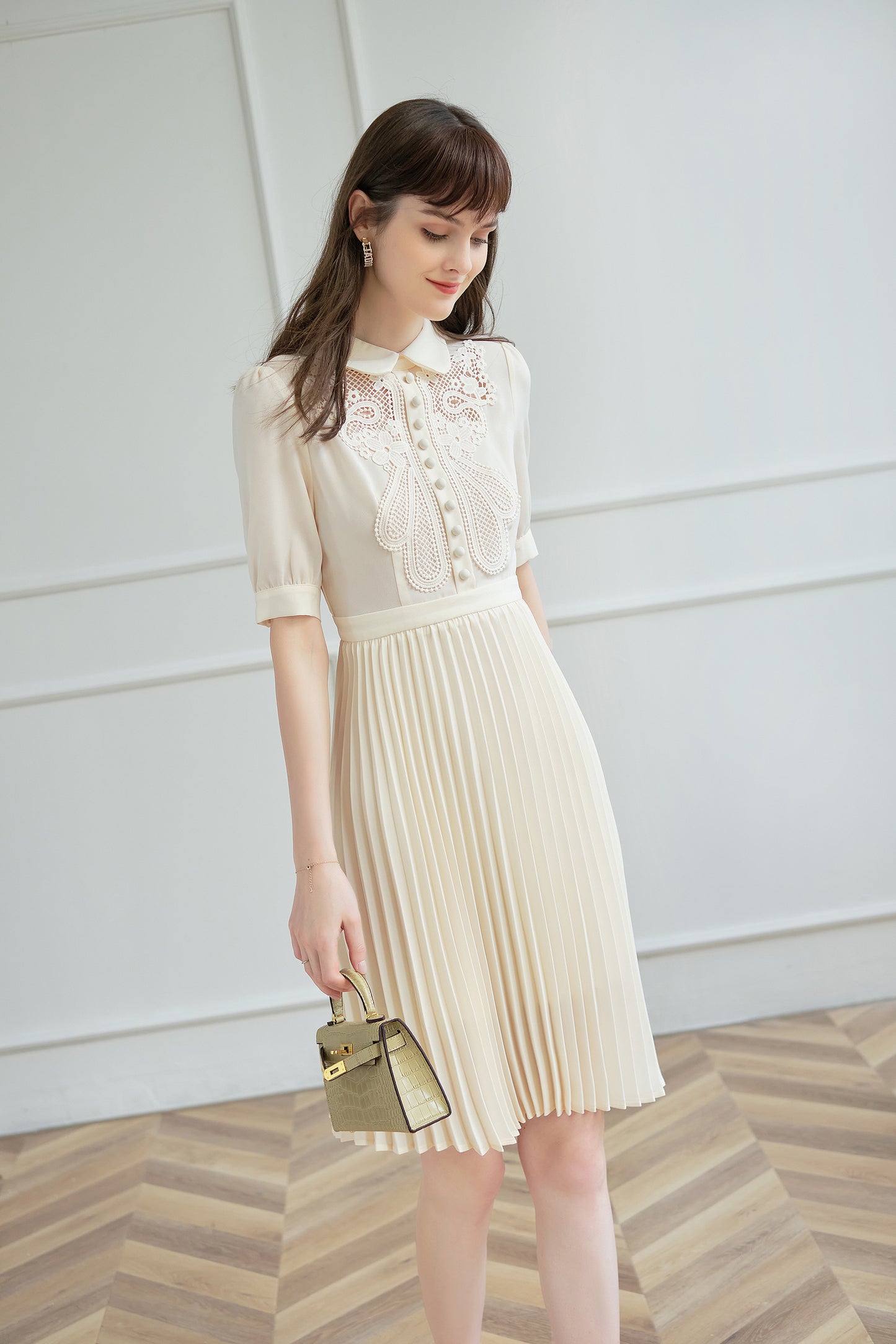 Orla floral applique pleated dress