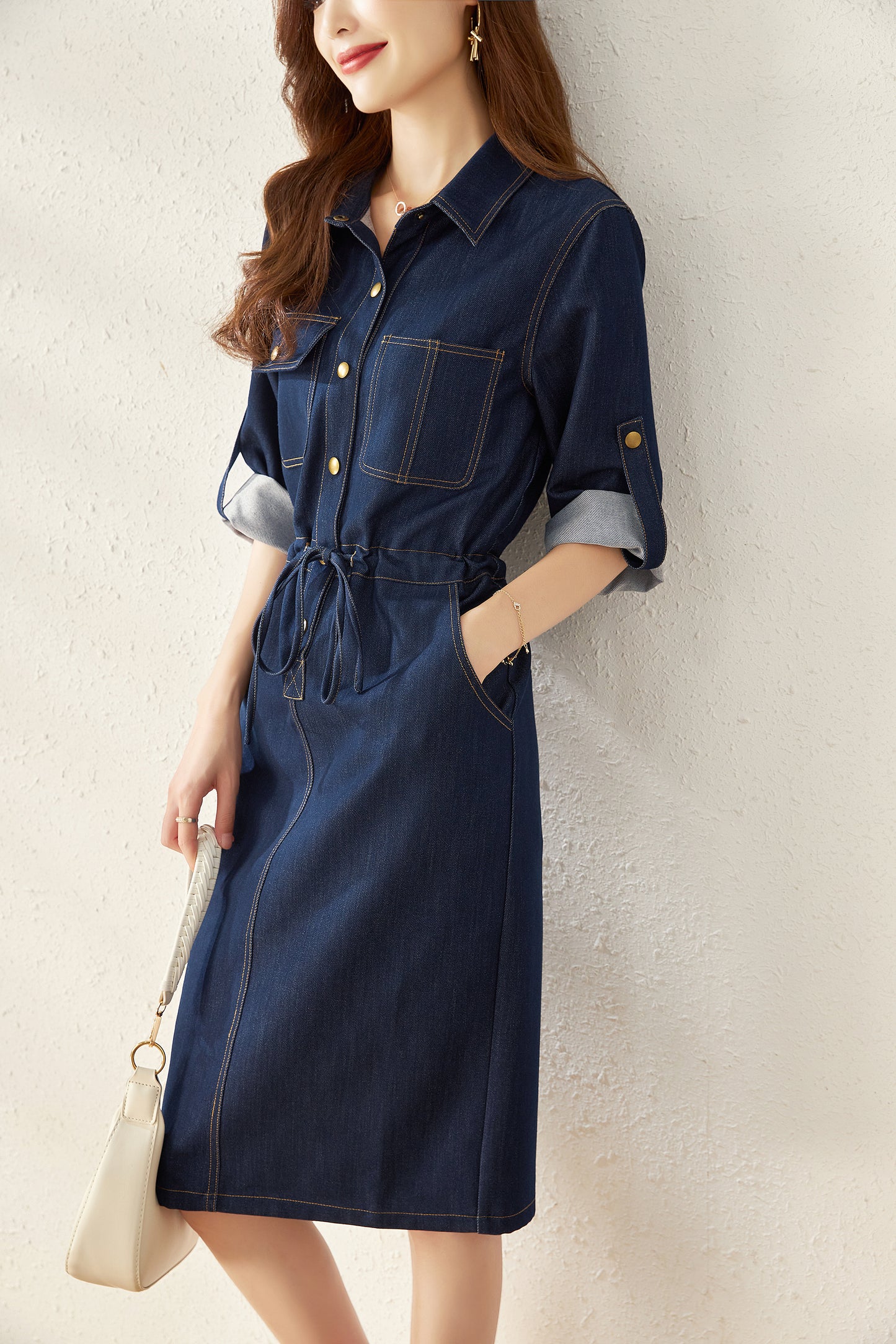 Oline denim dress with collar and pockets