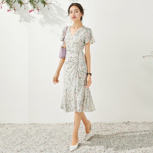 Emer side gathered floral dress