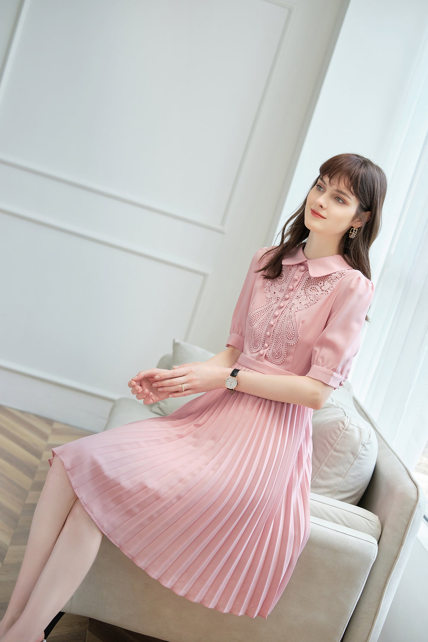 Orla floral applique pleated dress