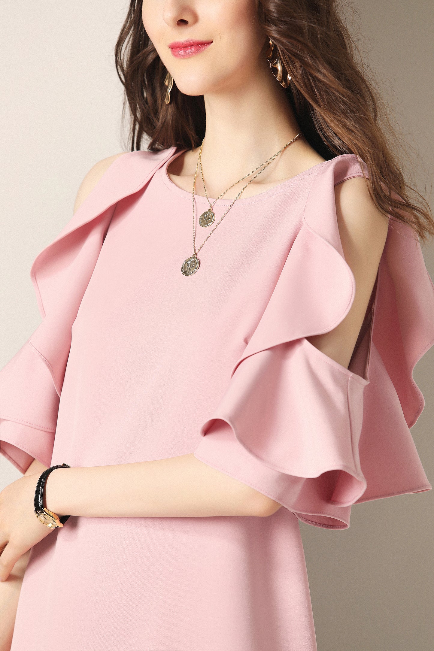 Fae ruffle cutout shoulder with cross back mini dress