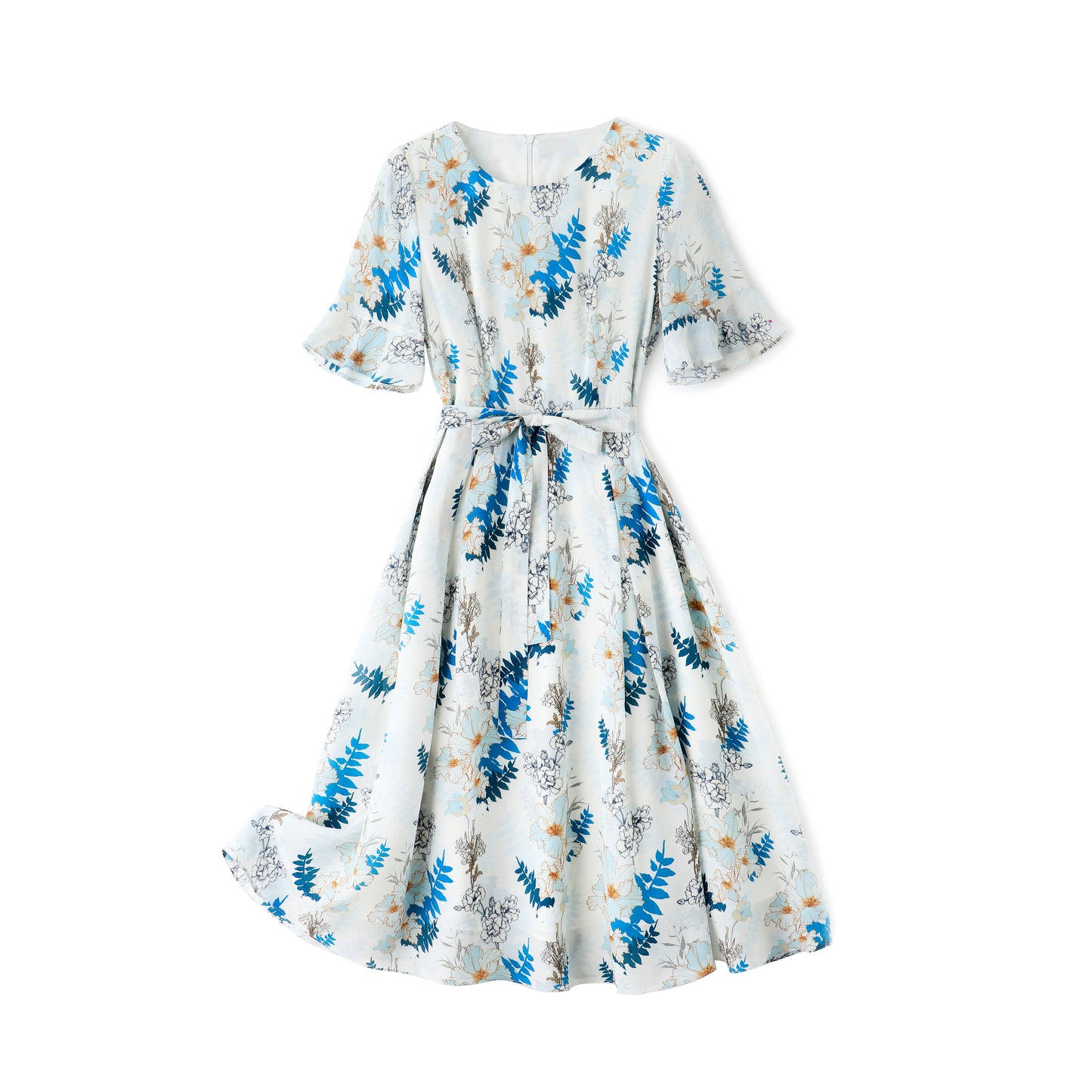 Torill pure silk floral dress with waist belt
