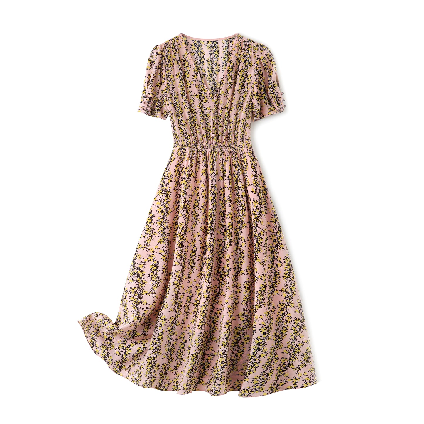 Collette pure silk printed floral dress with elastic waist