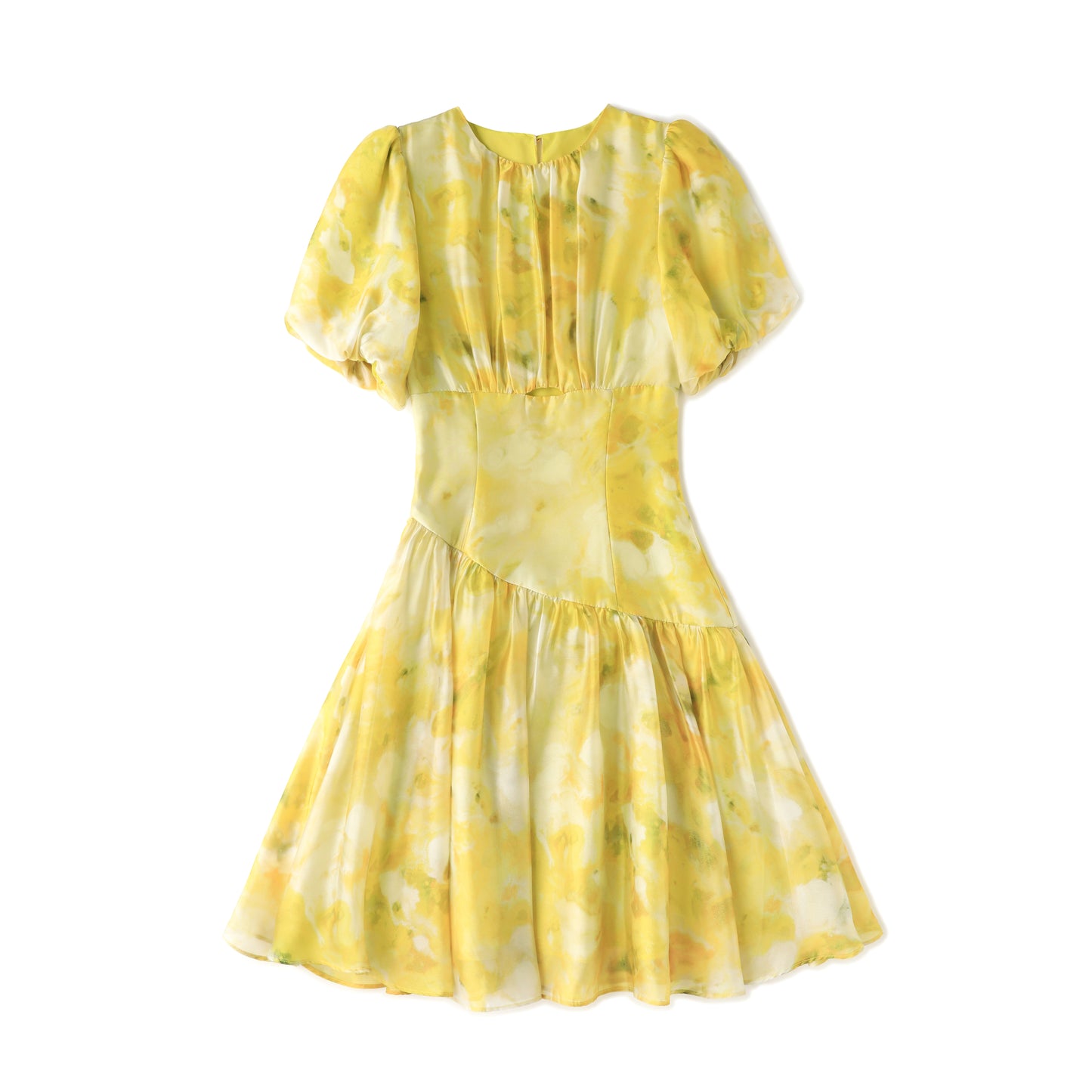 Fleur printed chiffon dress with elbow bishop sleeves