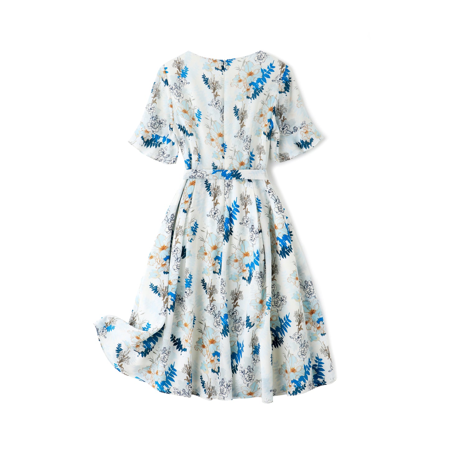 Torill pure silk floral dress with waist belt