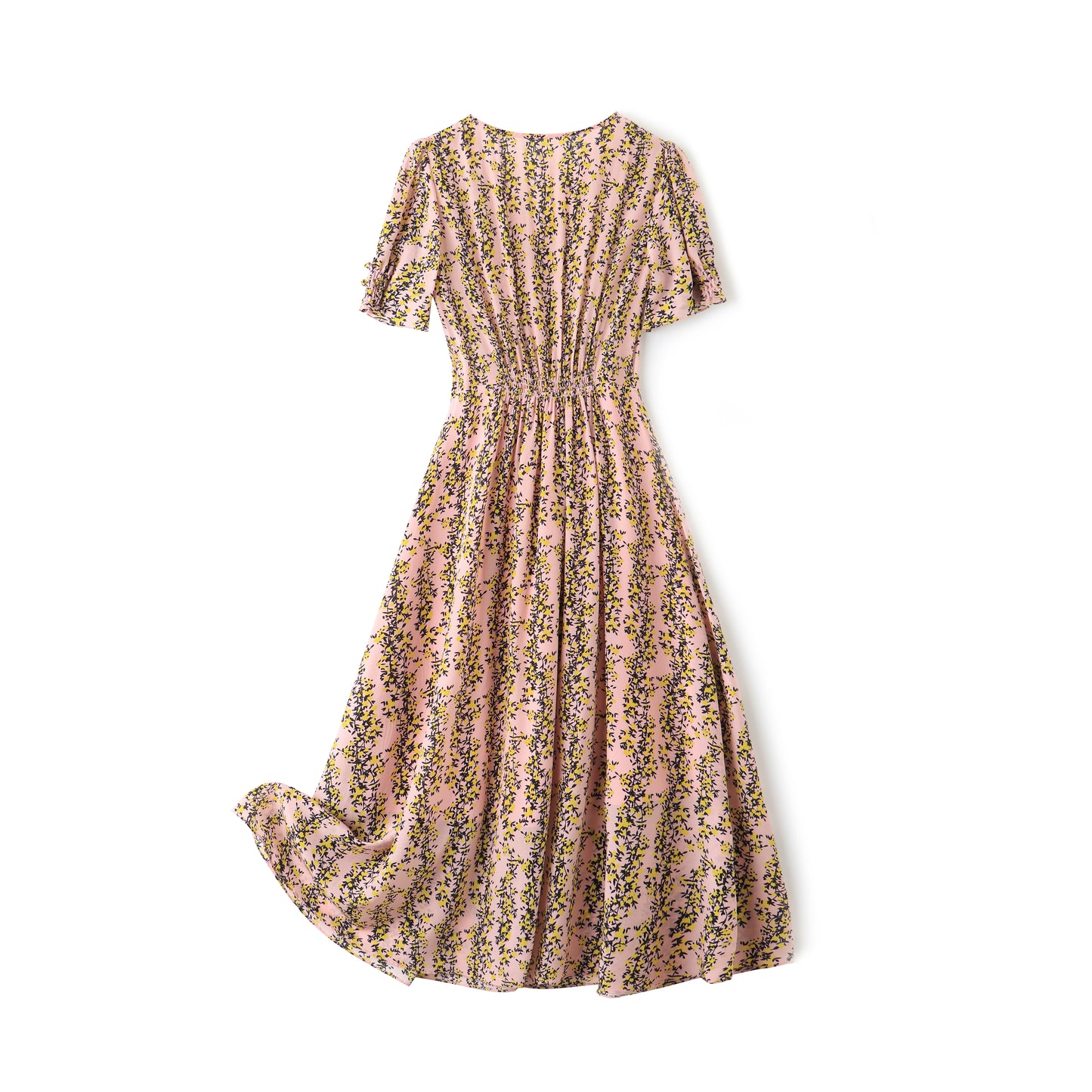 Collette pure silk printed floral dress with elastic waist