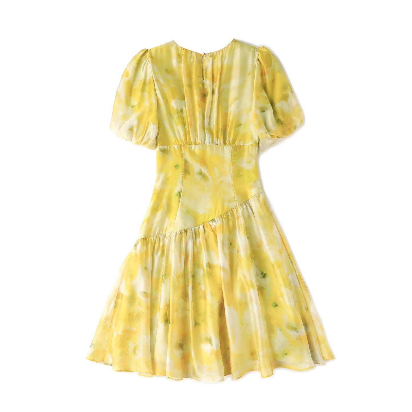 Fleur printed chiffon dress with elbow bishop sleeves