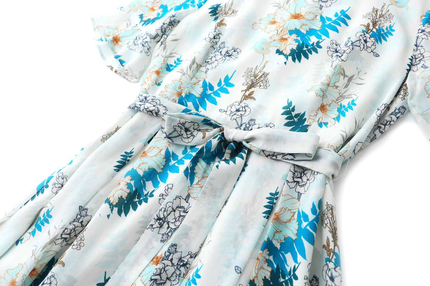 Torill pure silk floral dress with waist belt